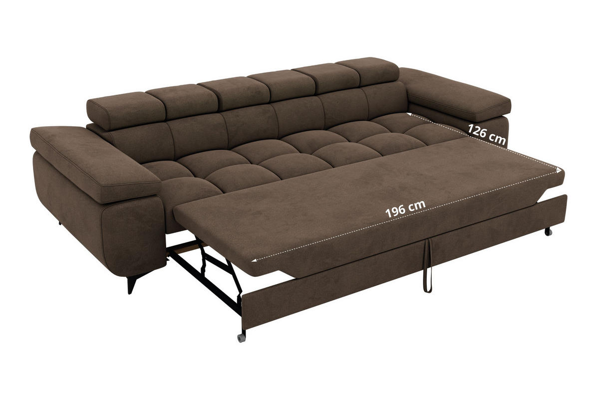 TŘÍMÍSTNÁ POHOVKA NIDELLO - Hnědá Samet - černá/hnědá, kov/textil (260/70/97cm) - MKS