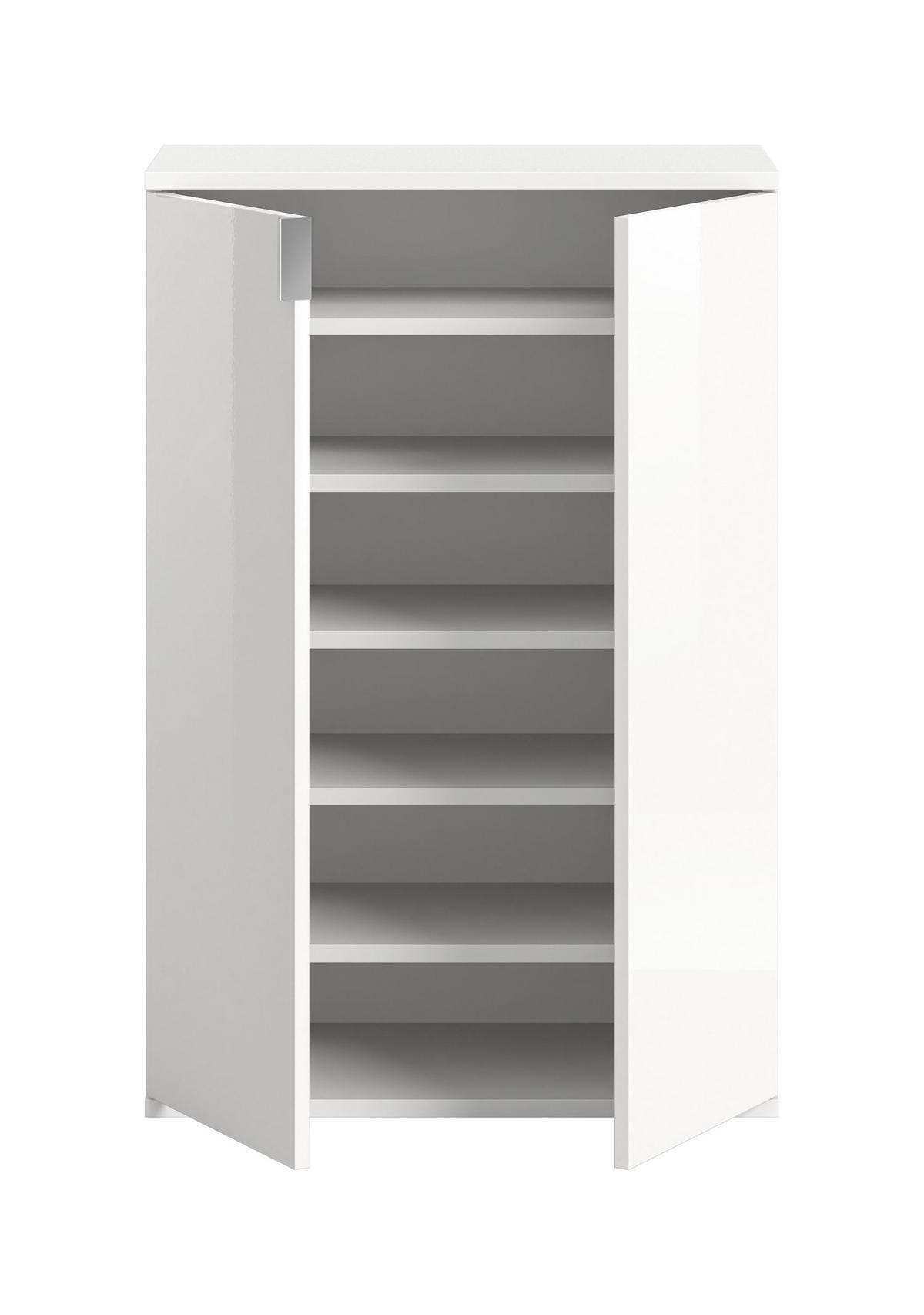 SCHUHKOMMODE Projekt X Garderobe in weiß Nachbildung und weiß hochglanz B/H/T: 61x99x34 cm - Weiß, Holzwerkstoff (61/99/34cm)