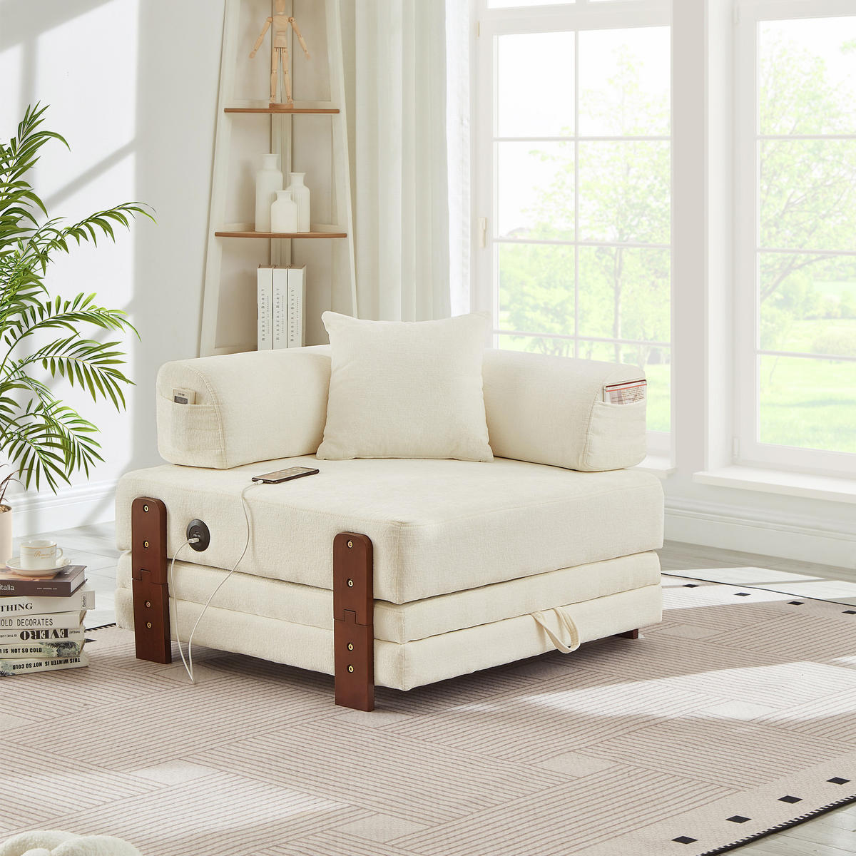 SCHLAFSOFA DE-35099 mit USB und Stauraum Beige - Beige, Textil (170.5/48/84cm) - ComfortXL