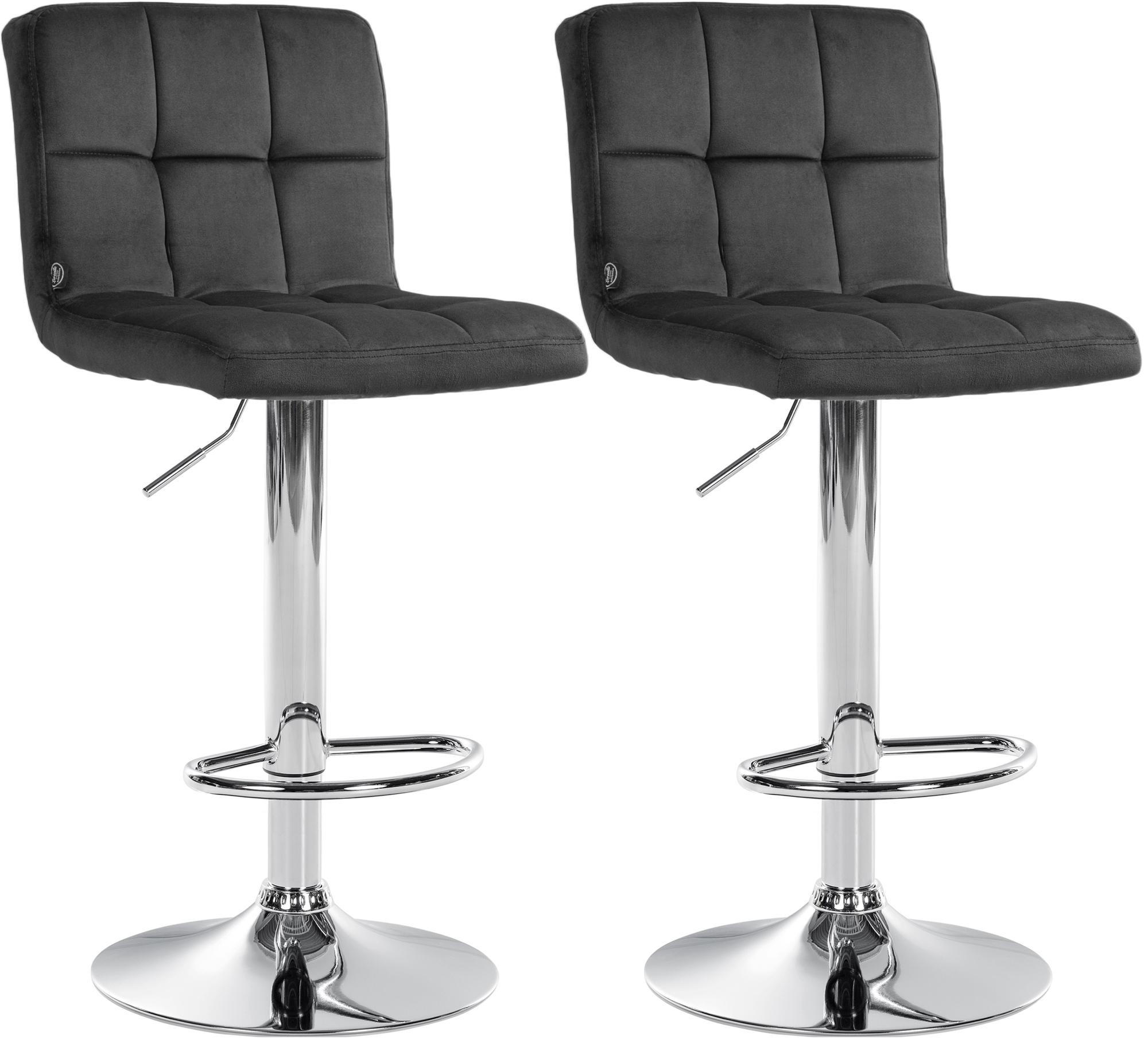 BARHOCKER 2er Set Samt dunkelgrau - Chromfarben/Dunkelgrau, Textil/Metall (46/94/47cm) - CLP