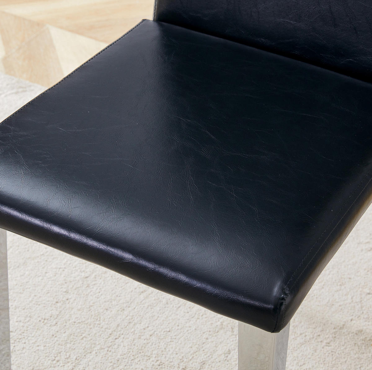 ESSZIMMERSTÜHLE 2er-Set modern 90 cm PU-Leder Schwarz Silber - Schwarz, Metall (47/90/41.1cm) - Meubliv