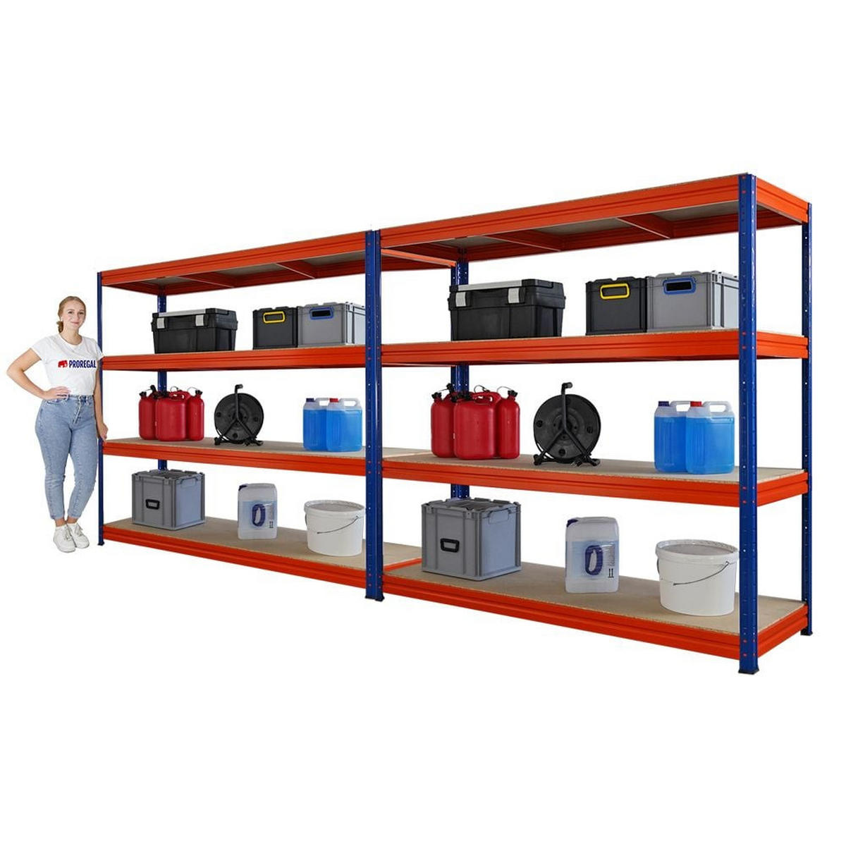 SCHWERLASTREGAL Dino 2er-Set 180x200x60cm Spanplatten-Ebenen Blau/Orange - Blau/Orange, Metall (400/180/60cm) - PROREGAL