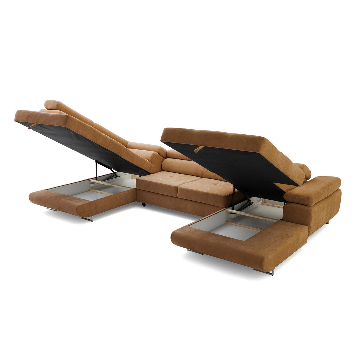 ECKSOFA U-Form WILD U Links mit Schlaffunktion 130x260 Chenille Braun - Silberfarben/Braun, Holz/Textil (350/90/203cm) - Muffo
