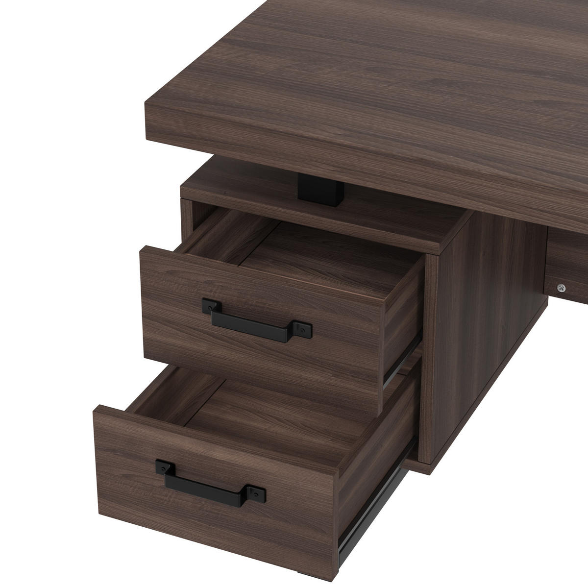 SCHREIBTISCH 135/54/76 cm dunkelbraun mit geräuschlosen Schubladen und Ablagefach - Dunkelbraun, Holzwerkstoff (135/54/76cm) - OKWISH
