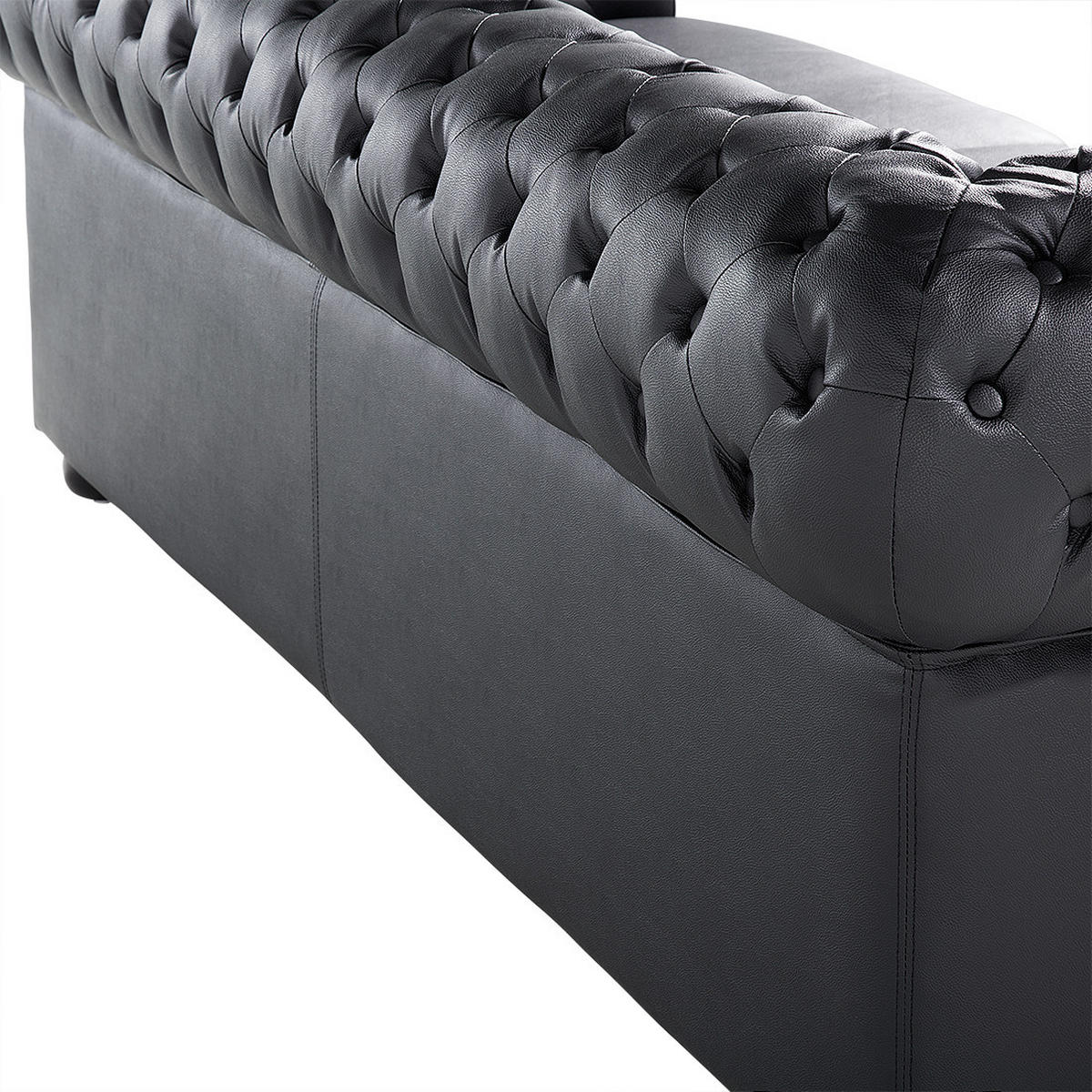 SOFA Leder Schwarz Chesterfield - Schwarz, Leder/Fell (195/75cm) - Beliani