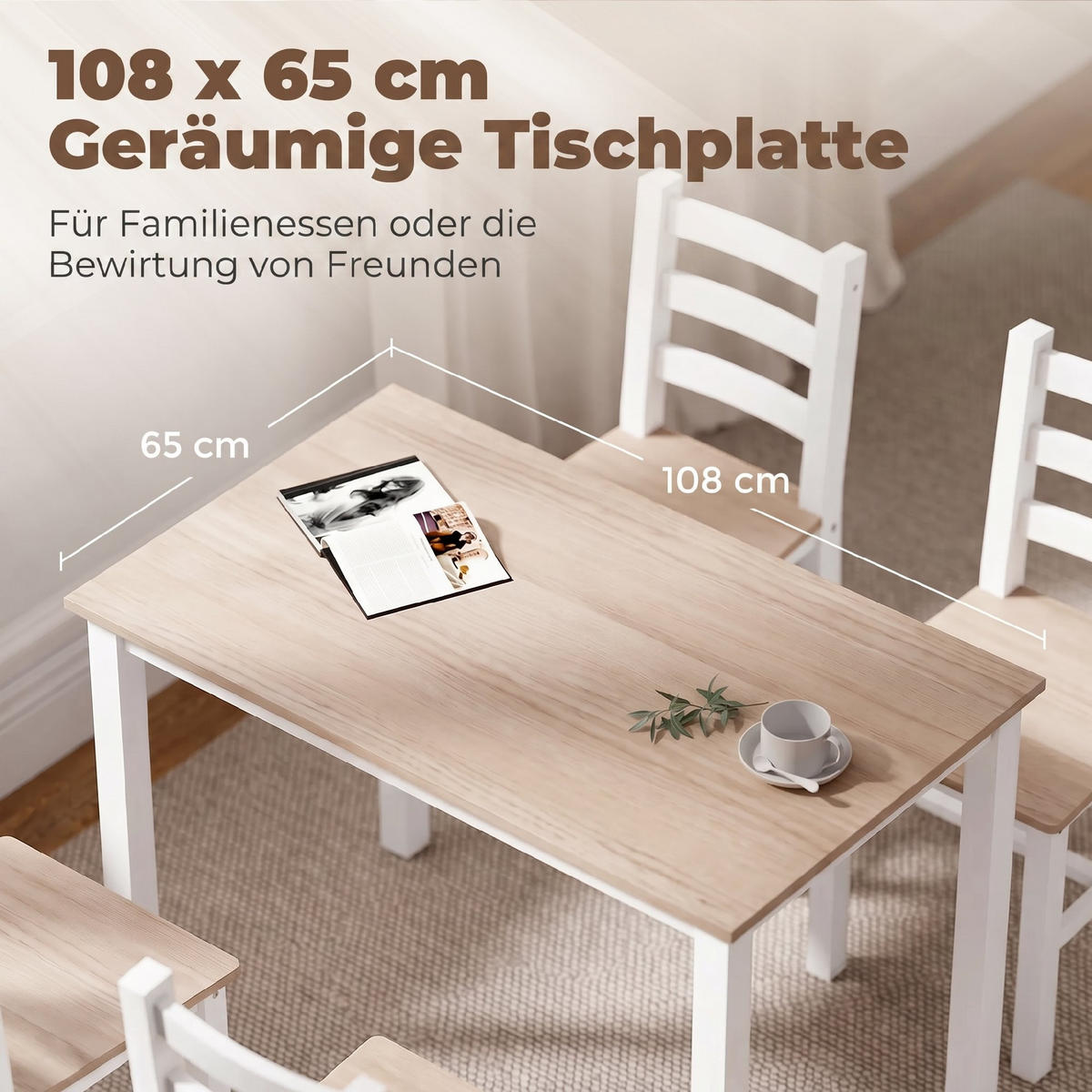 ESSGRUPPE Kiefernholz Natur Weiß - Naturfarben/Weiß, Holz (65/75/108cm) - HOMCOM
