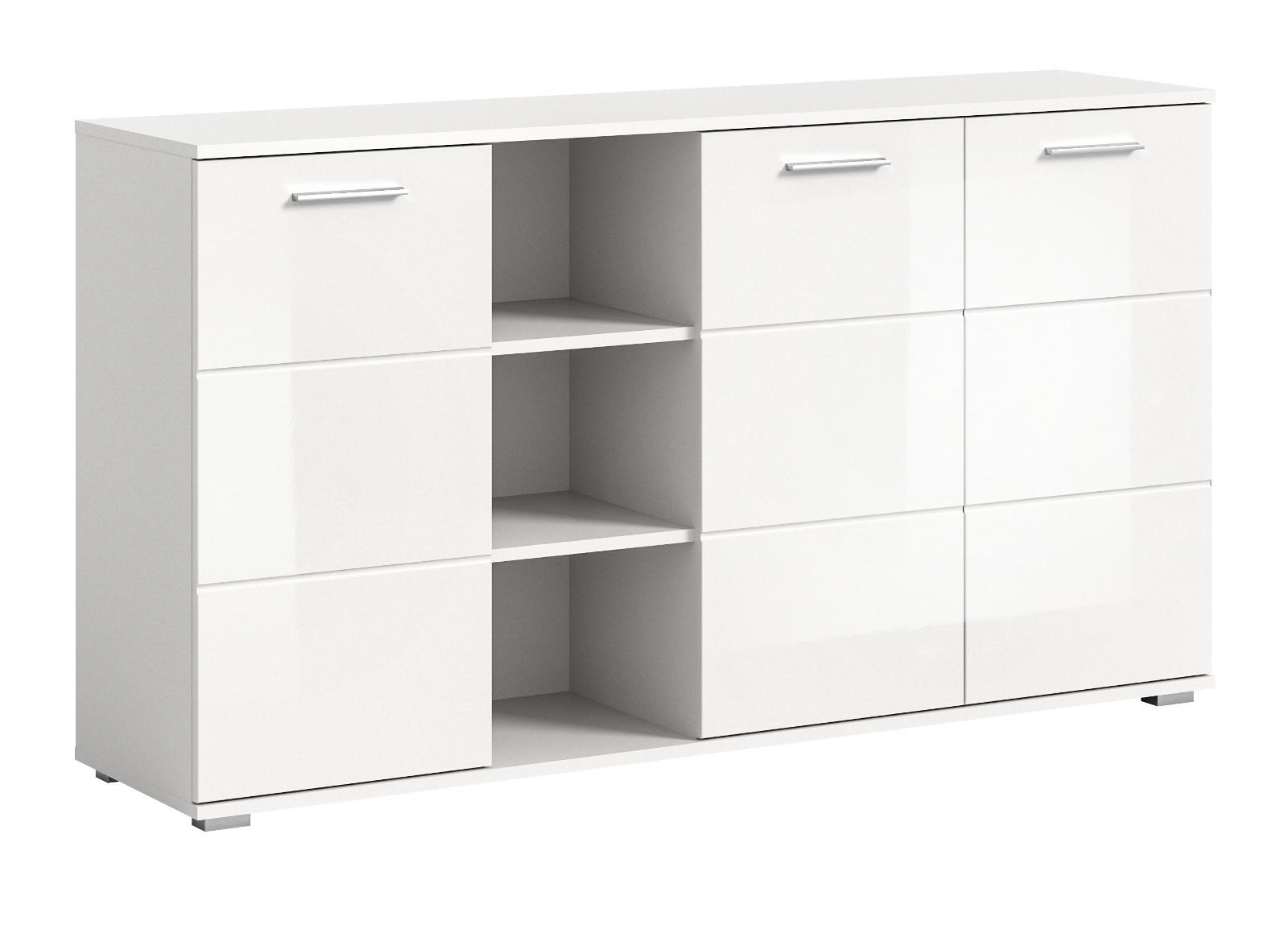 SIDEBOARD weiß Hochglanz 150 cm, Kommode mit 9 Fächern - Weiß Hochglanz/Silberfarben, Holzwerkstoff/Kunststoff (150/83/37cm) - Inn.Furn