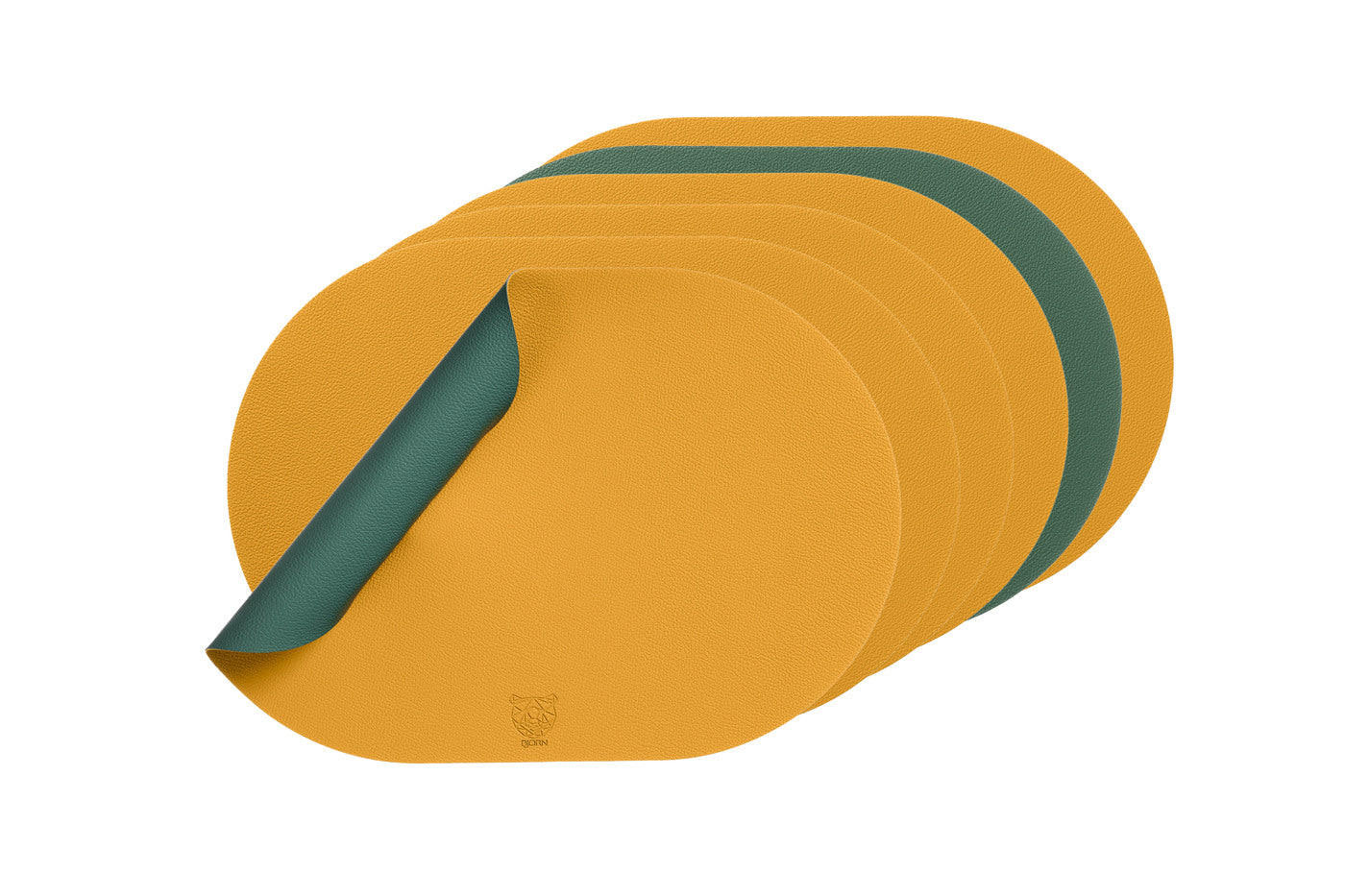 TISCHSET - 6er-Set - Recyceltes Leder in Senfgelb und Tannengrün - Gelb, Textil (30/44.5cm) - Björn