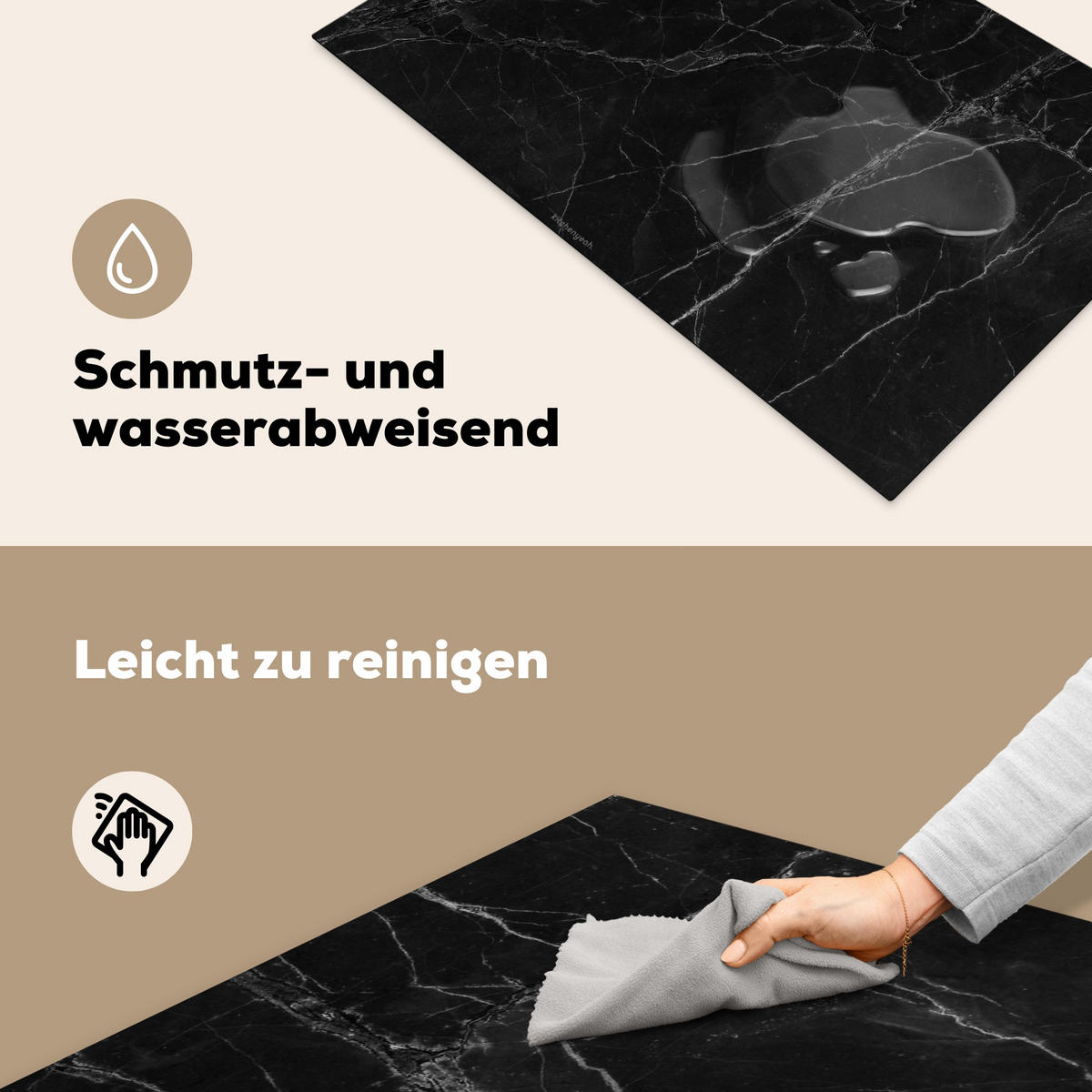 HERDABDECKPLATTE Schwarz - Marmor 85x52 cm - Schwarz, Kunststoff (85/0.2/52cm) - MuchoWow