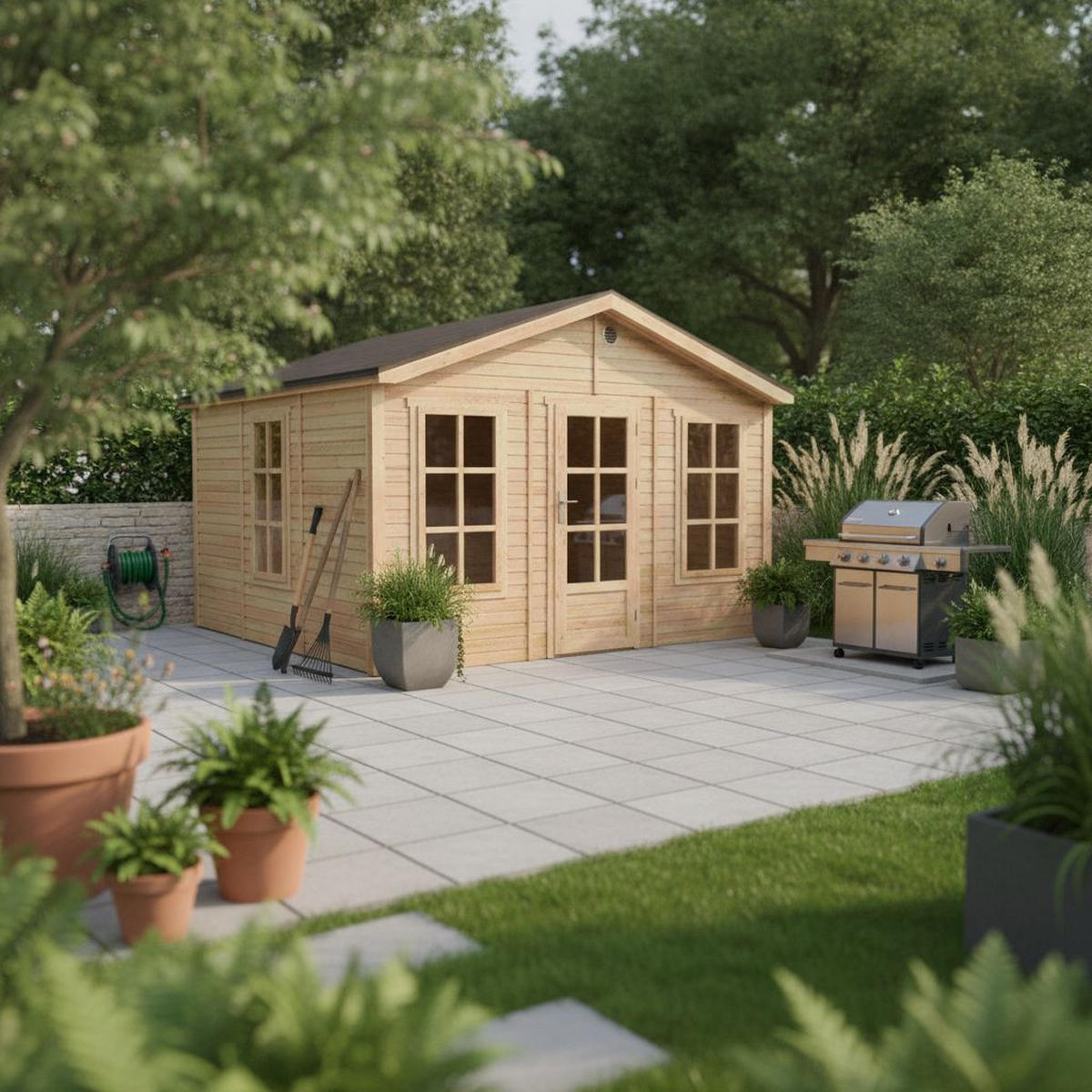 GARTENHAUS HOLZ M735 370 x 360 cm - Naturfarben, Holz (382/267/394cm) - Timbela
