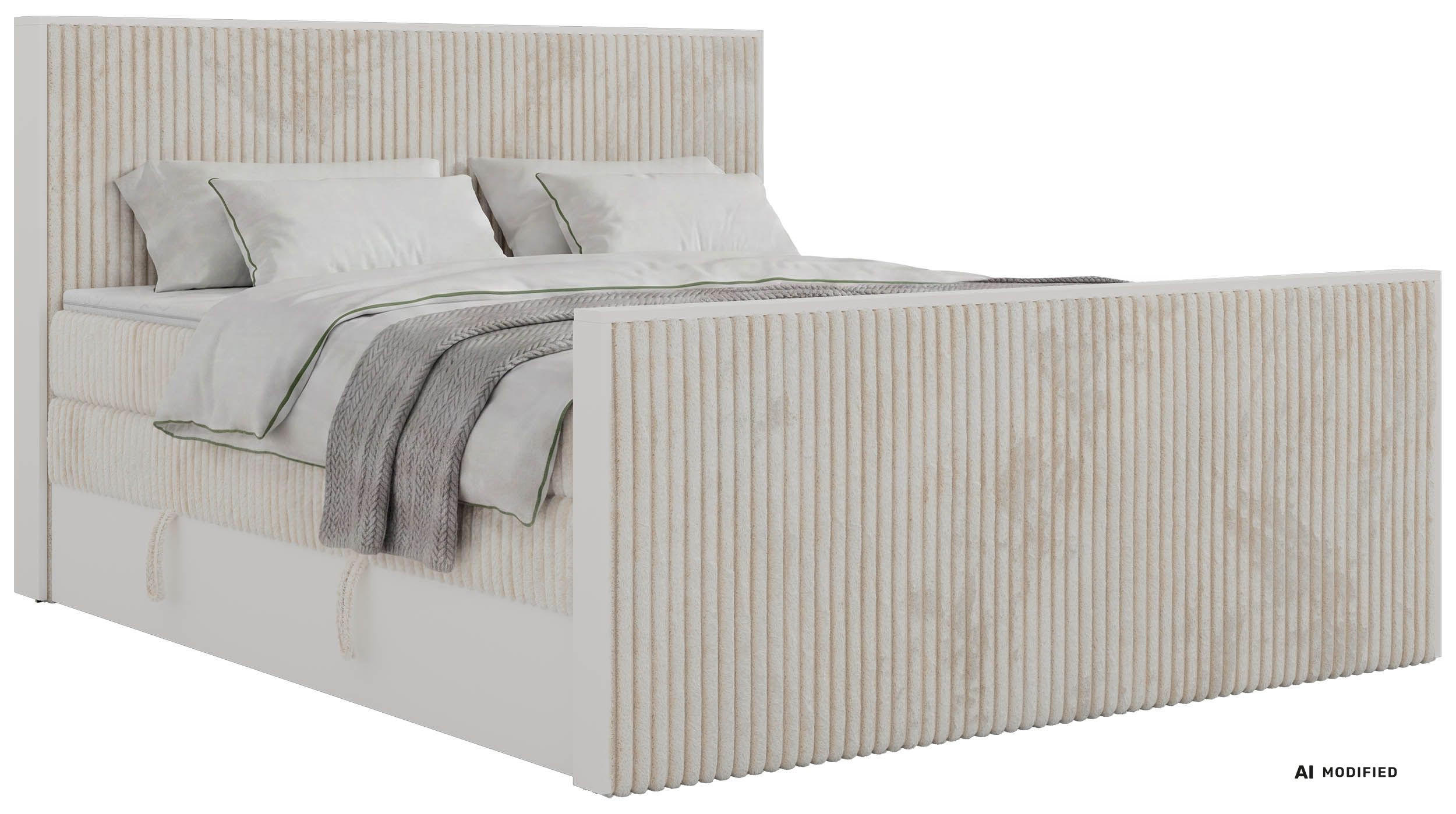 BOXSPRINGBETT TRAVIT KING DUO 160/200 - Beige Cord - Topper T25 - H4 - Beige/Schwarz, Kunststoff/Textil (160/200cm) - MKS