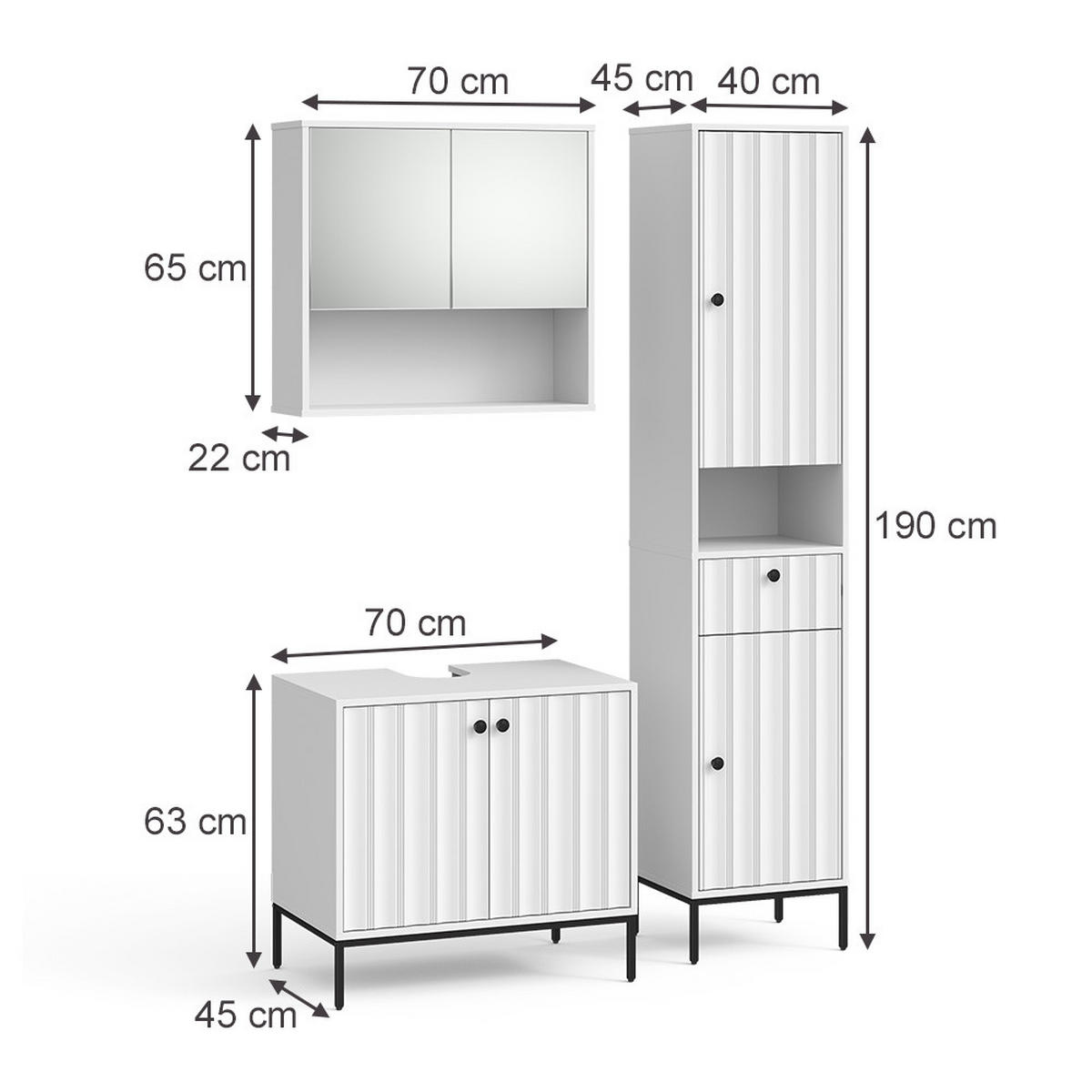 BADMÖBEL-SET Eliza Weiß Riffel 3 Teile - Weiß, Holzwerkstoff (70/65/45cm) - Vicco