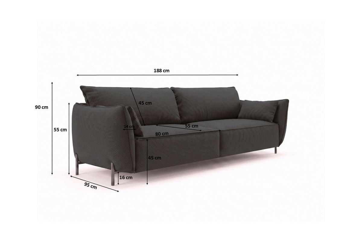 SOFA 3-Sitzer für Terrasse und Garten, Stoff Sunlight, Graphit, SUNMEE - Dunkelgrau, Holz (188/90/95cm) - Kaiser Möbel