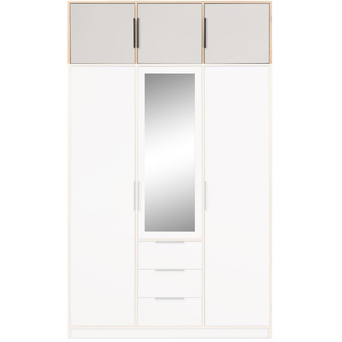 DREHTÜRENSCHRANK Livo mit 3 Türen und 3 Schubladen, mit Schrankaufsatz, kaschmir+eiche Wotan, 150 cm - Kaschmir/Eiche Wotan, Holzwerkstoff (150/245/57cm) - Beautysofa