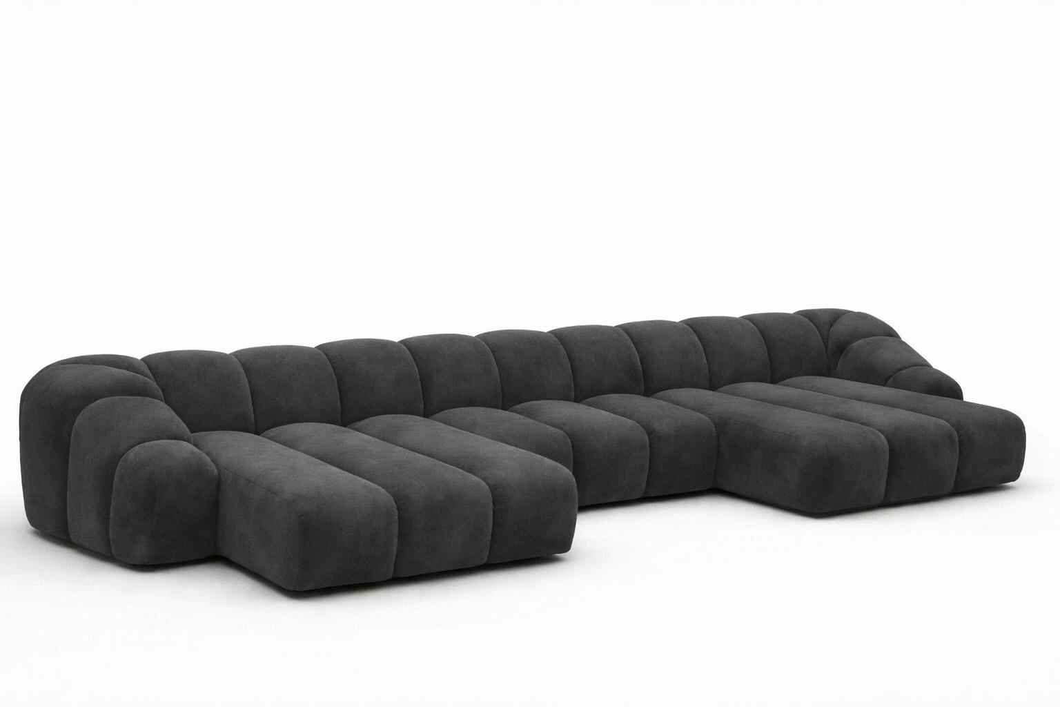 ECKSOFA Modulare U-Form, Veloursstoff Bluvel, Schwarz, CROISSANT U - Schwarz, Holz (413/72/190cm) - Kaiser Möbel