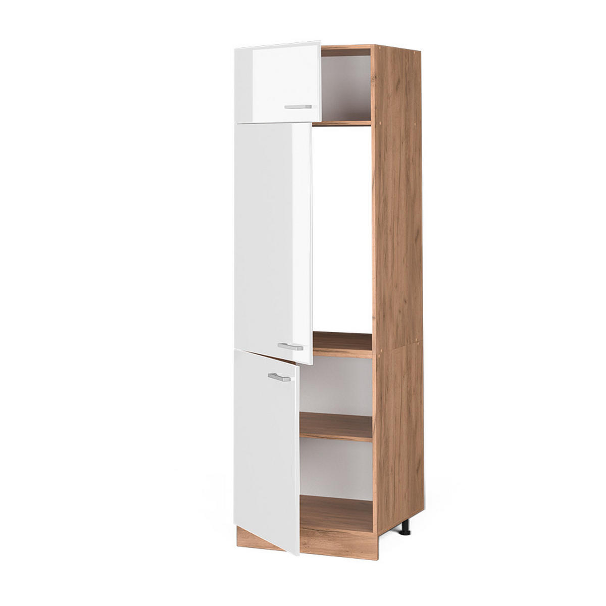 KÜHLUMBAUSCHRANK R-Line Weiß Hochglanz 60 cm - Honigeiche/Weiß Hochglanz, Holzwerkstoff (60/206.8/57.2cm) - Vicco