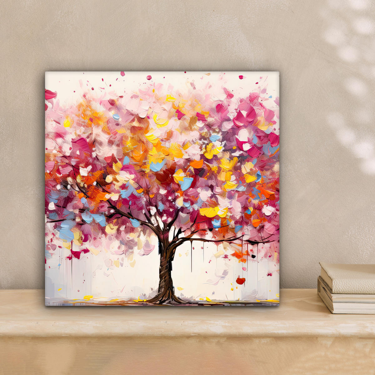 LEINWANDBILD Aquarell - Baum - Kunst - Abstrakt Deko Wohnzimmer 20x20 cm - Multicolor, Textil (20/20cm) - MuchoWow