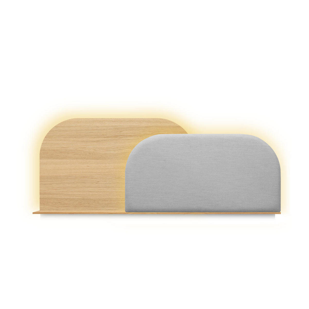 KOPFTEIL Alba mit Licht 160cm - Eichefarben/Grau, Holz/Textil (160/60/14cm) - Woodendot