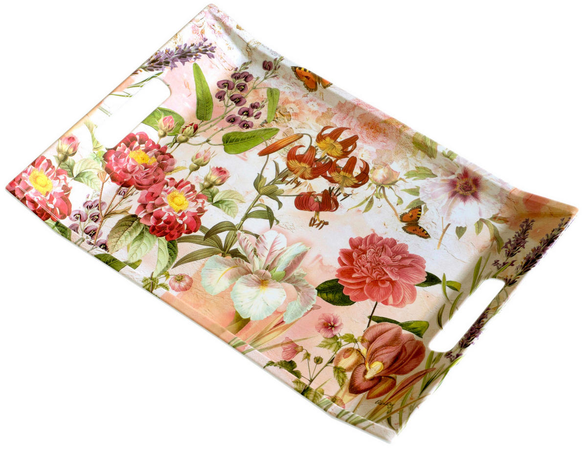 TABLETT Wildblumen, rechteckige Serviertablett mit Griff 38x27 cm - Dunkelrosa, Kunststoff (27/3/38cm) - Lashuma