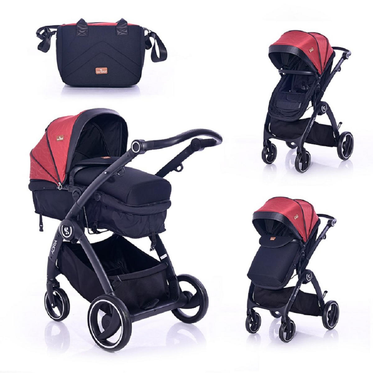 KOMBIKINDERWAGEN 2 in 1 Adria rot Alu-Rahmen Sitzeinheit umbaubar Fußsack - Rot, Metall (82/60/120cm) - Lorelli