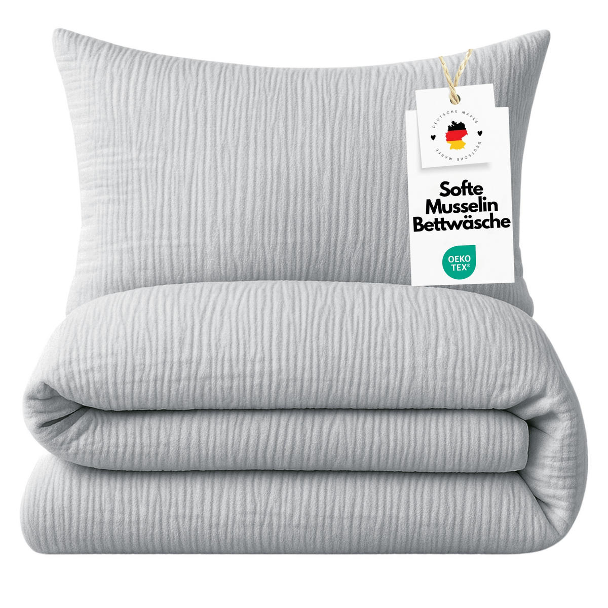MUSSELIN-BETTWÄSCHE 135x200 Uni - Bettbezug Bügelfrei aus 100% Baumwolle - Einfarbig Hellgrau - Hellgrau, Textil (135/200cm) - Carpe Sonno