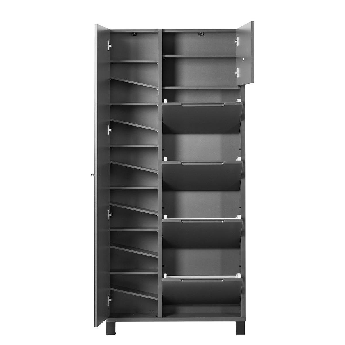 SCHUHSCHRANK mit Spiegeltür - Dunkelgrau/Schwarz, Holzwerkstoff (84/185/17cm) - home24