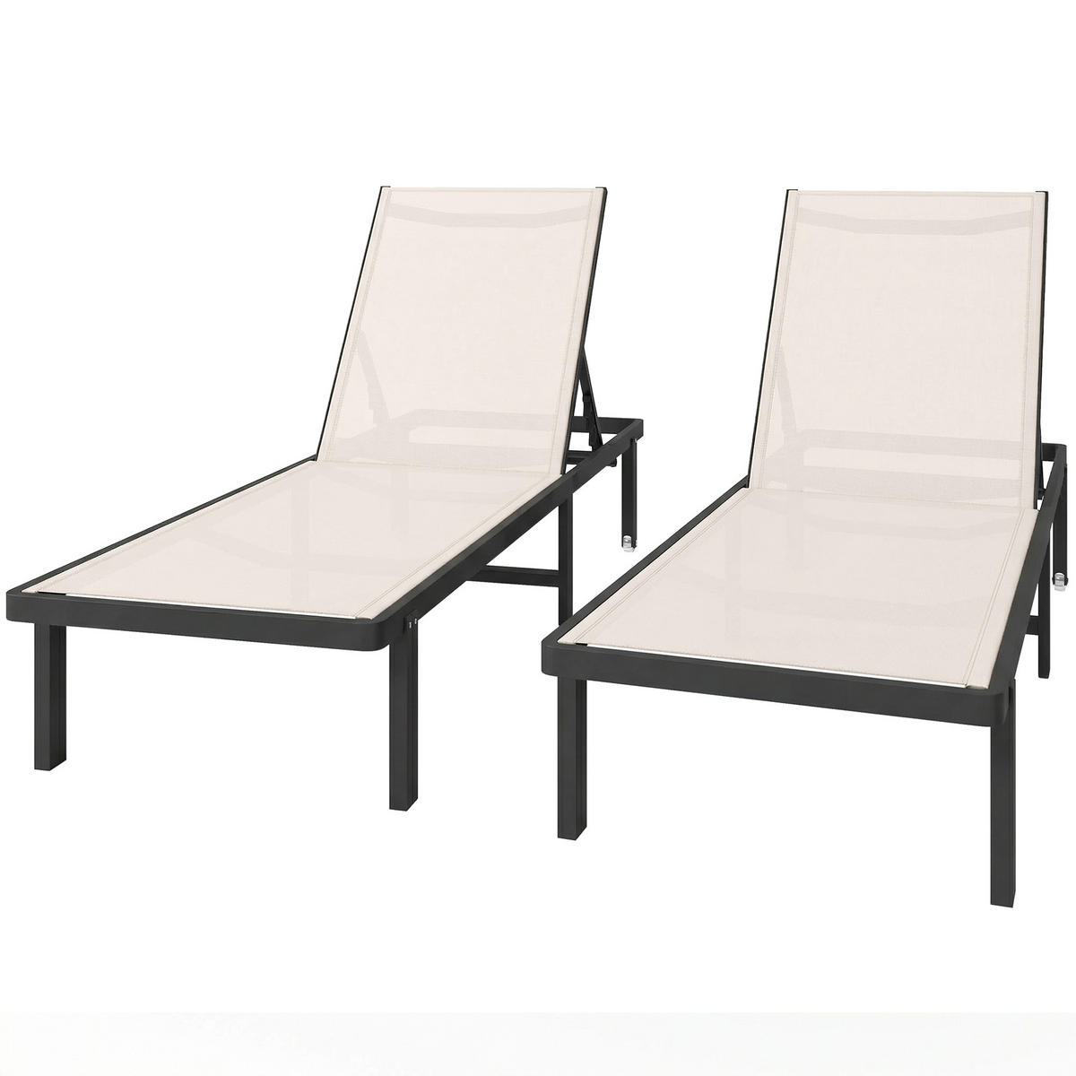 SONNENLIEGE Set aus 2 verstellbaren Sonnenliegen mit Rollen verstellbarer Rückenlehne ,4-stufig ，190*62*88 cm - Beige, Metall (62/88/190cm) - Vallsero