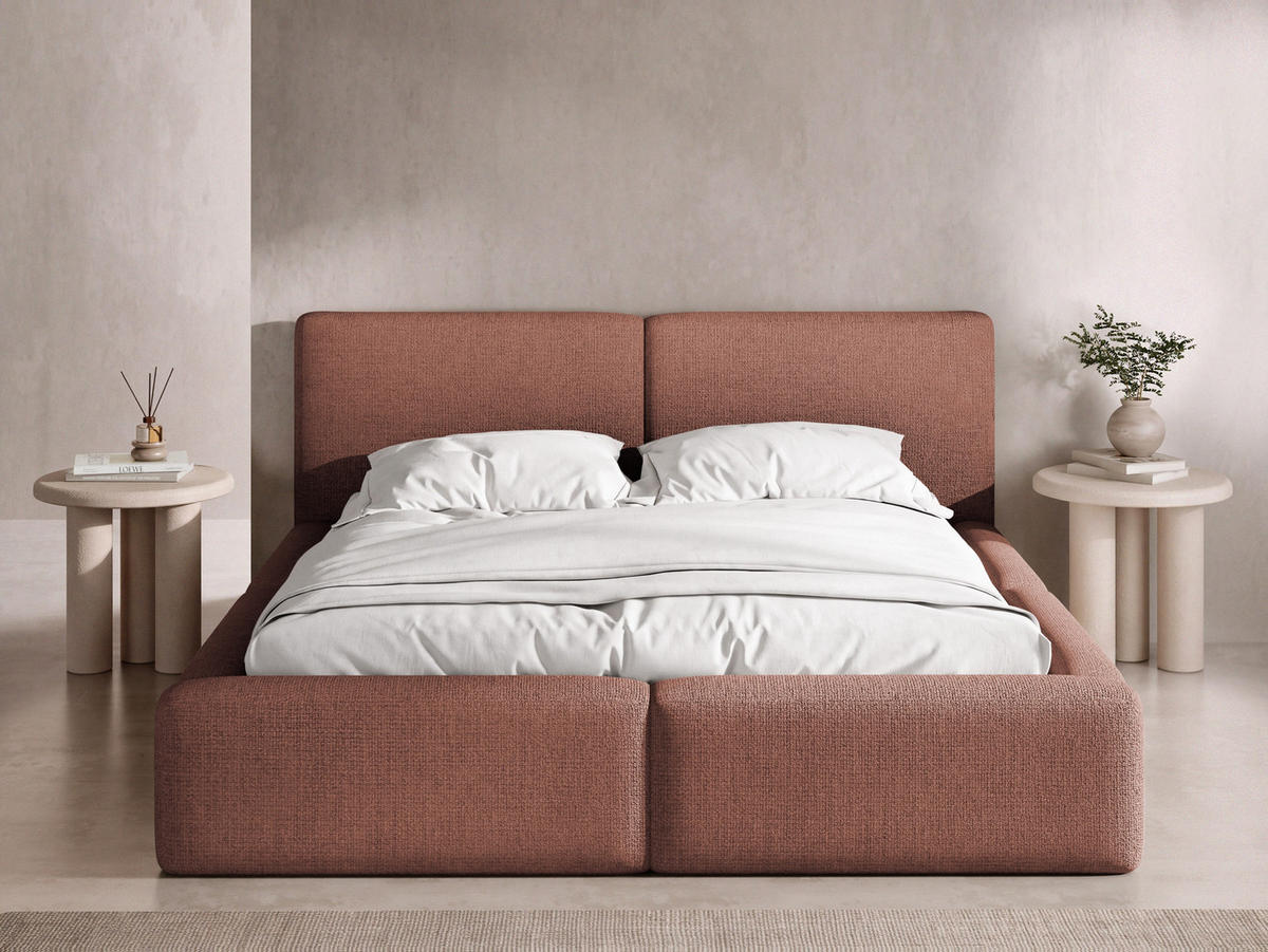 POLSTERBETT Duo mit Bettkasten, Lattenrost & gepolsterten Füßen in Terrakotta Chenille 120x200 cm - terakotová/farba brezy, kov/textil (120/200cm) - WFL GROUP