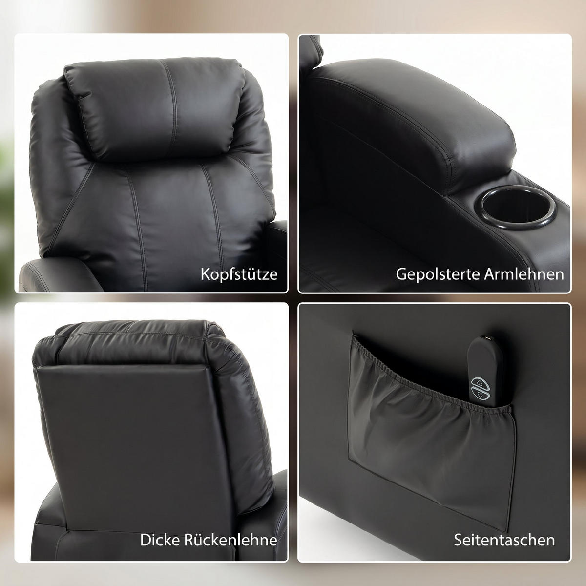 RELAXSESSEL Kunstleder Metall Schwarz - Schwarz, Holz/Kunststoff (83/107/95cm) - HOMCOM