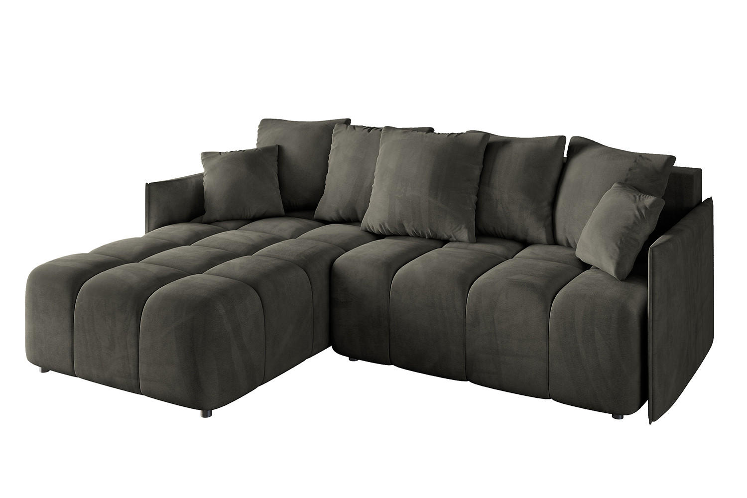 ECKSOFA Ottomane links LONLI-L 251x189x68 Schwarz Velours - Schwarz, Holzwerkstoff/Kunststoff (251/189cm) - ALTDECOR