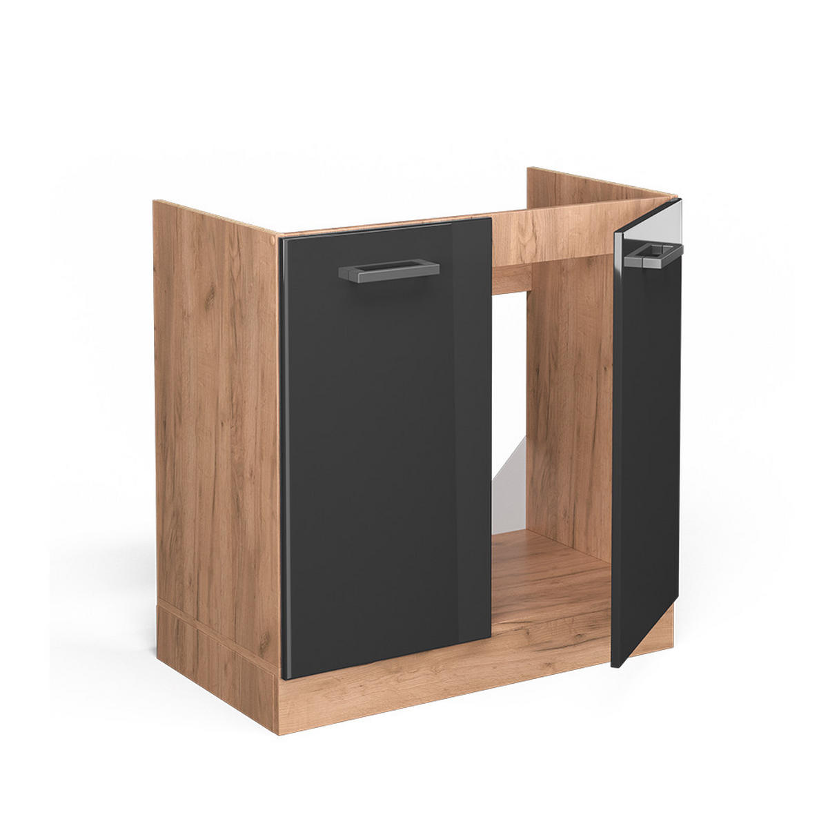 SPÜLENUNTERSCHRANK R-Line Anthrazit Hochglanz 80 cm, AP Eiche - Anthrazit/Eiche Wotan, Holzwerkstoff (80/81.6/60cm) - Vicco