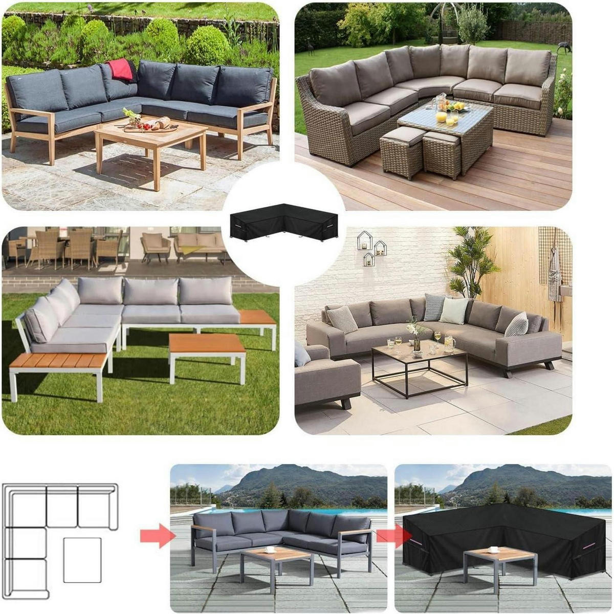 GARTENMÖBEL Abdeckhaube L-Form 235x235x100x90/65cm Wasserdicht - Schwarz, Kunststoff (1/1/1cm)