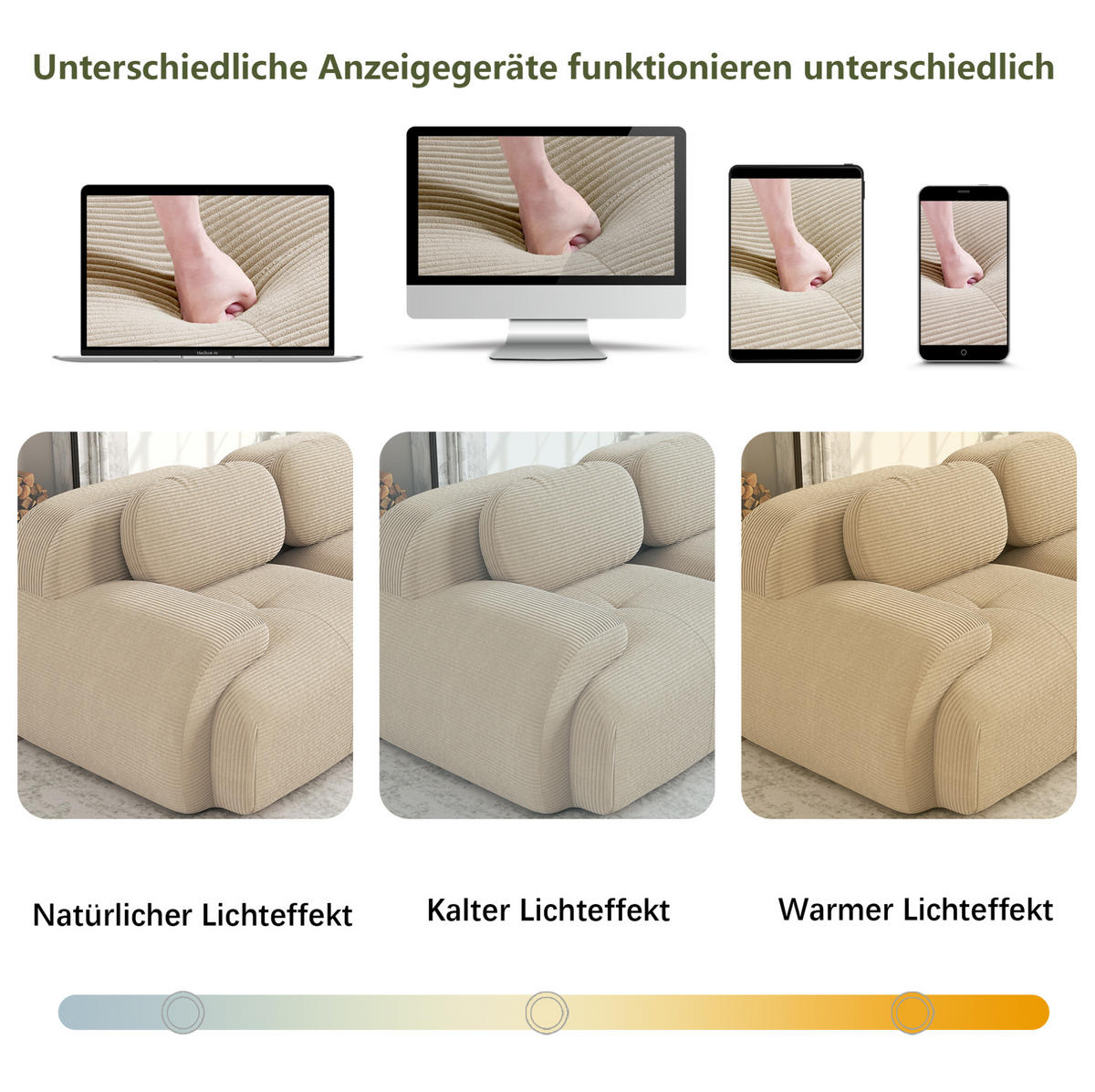 ECKSOFA 298/178/70 cm Beige aus Cordstoff mit 32D-Schaum, rahmenlos und montagefrei - Beige, Textil (178/298cm) - OKWISH