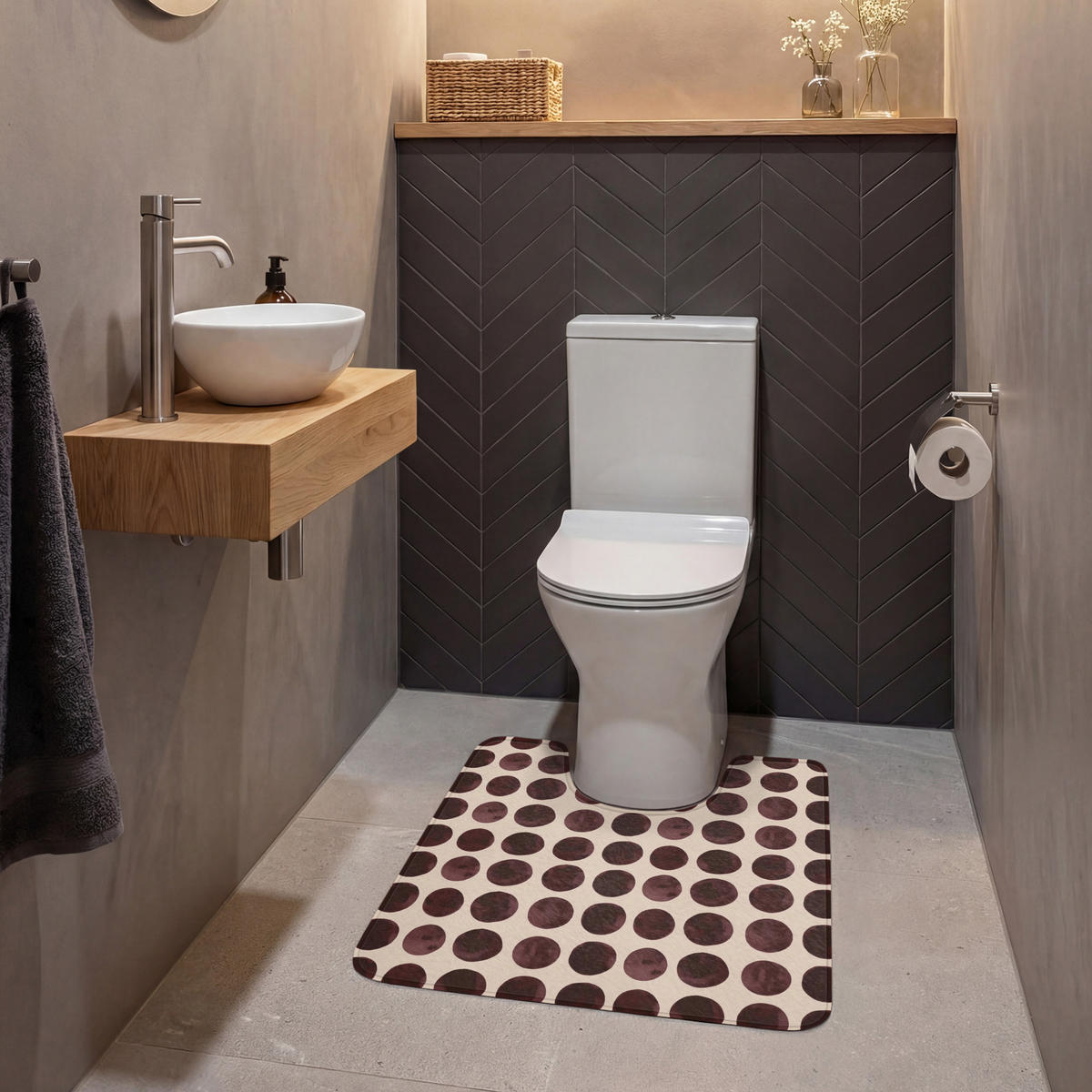 WC PŘEDLOŽKA Puntíky - Vzor - Hnědý 55x60 cm - bordeaux, textil/plast (55/1cm) - OnlyWow