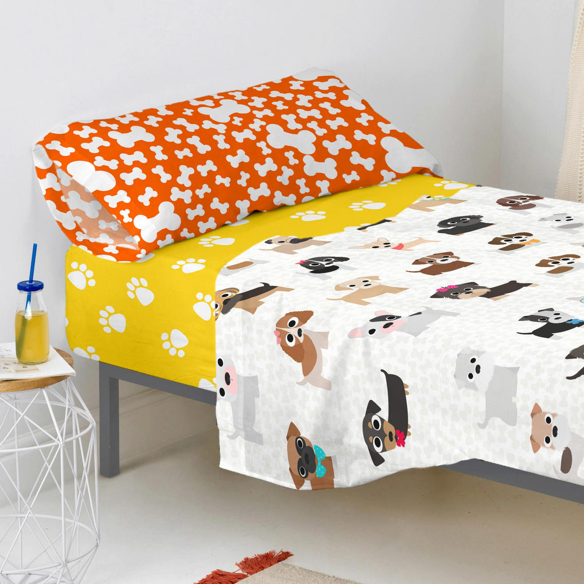 SPANNBETTTUCH dogs 90x200x32 cm mehrfarbig - Multicolor, Textil (90/200cm) - Happy Friday