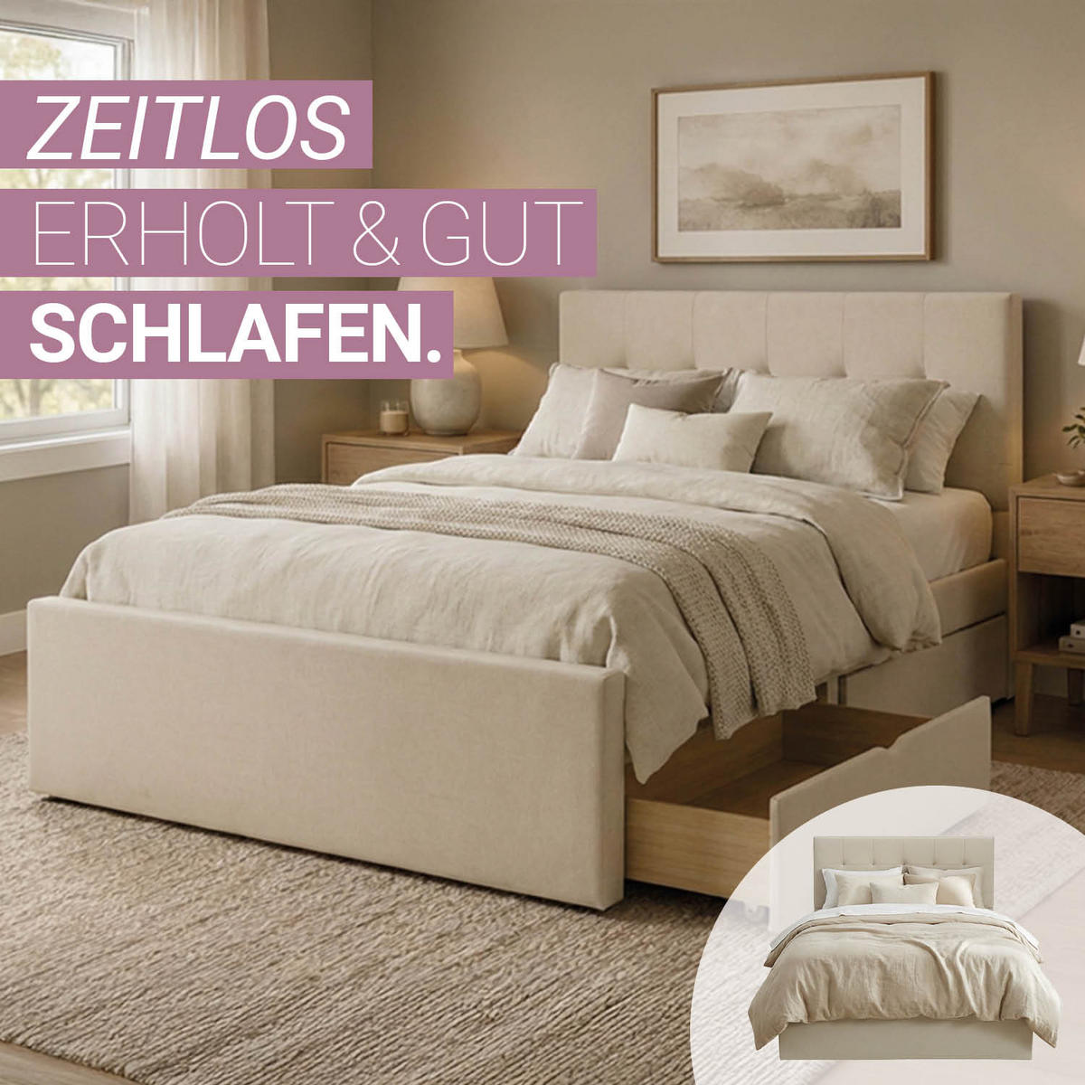POLSTERBETT mit Stauraum 140/200 cm in Beige + Lattenrost - Anthrazit/Beige, Textil (140/200cm) - Homestyle4u