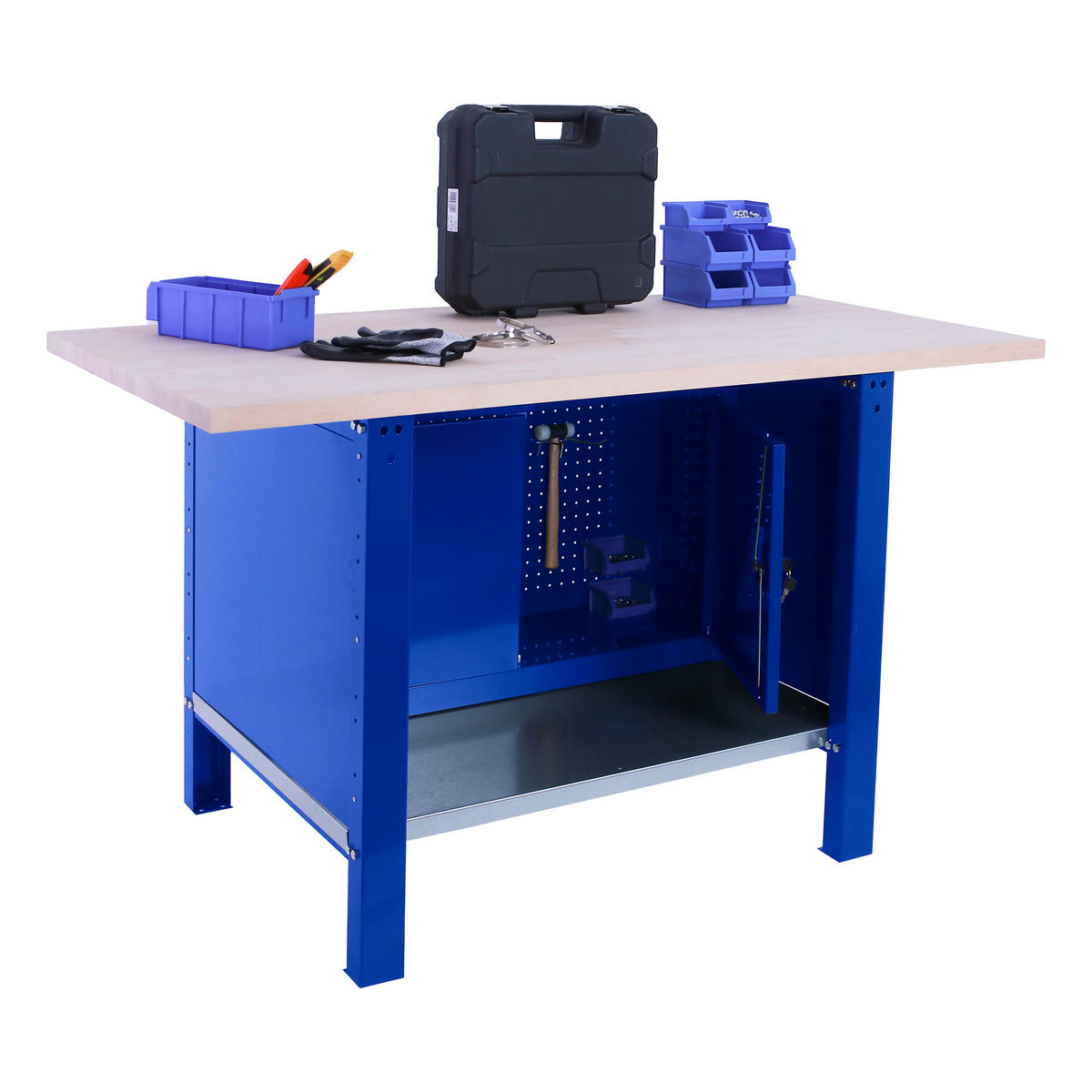 WERKBANK Buffalo Wood mit Schrank HxBxT 86,5 x 120 x 75 cm Traglast 1000 kg Blau - Blau, Metall (120/86.5/75cm) - PROREGAL