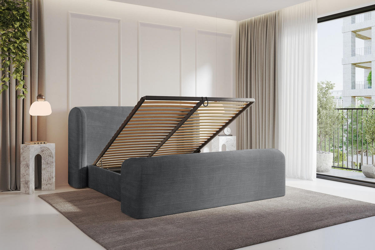 POLSTERBETT mit Bettkasten, Fußteil und Lattenrost, Boxbett ohne Matratze - ESTI-Z 160x200 Dunkelgrau - Anthrazit, Holzwerkstoff/Textil (160/200cm) - ALTDECOR