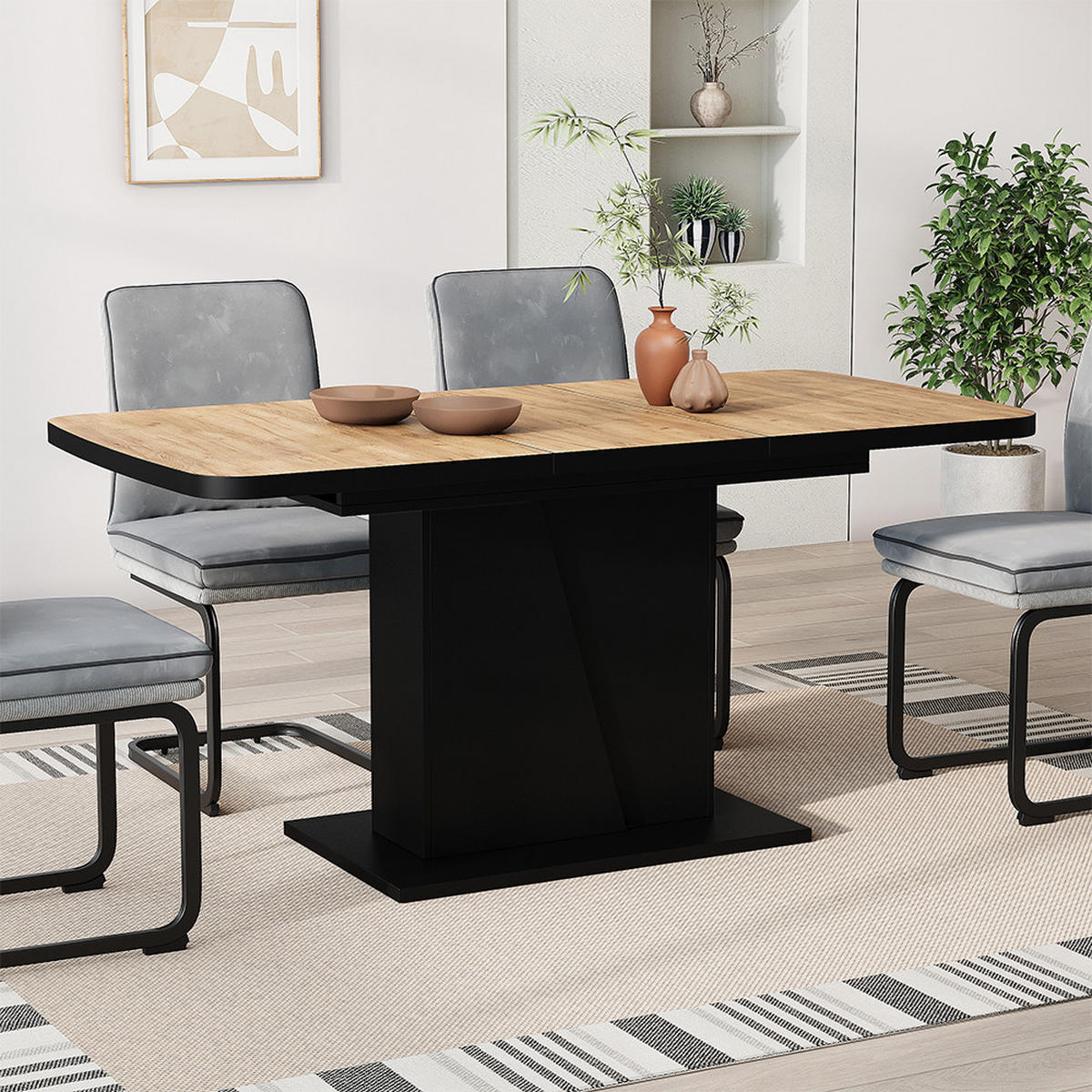 ROZKLÁDACÍ JÍDELNÍ STŮL Fenaro Černý/zlatý dub - černá/barva dubu, kompozitní dřevo (80/120/77.3cm) - Vicco