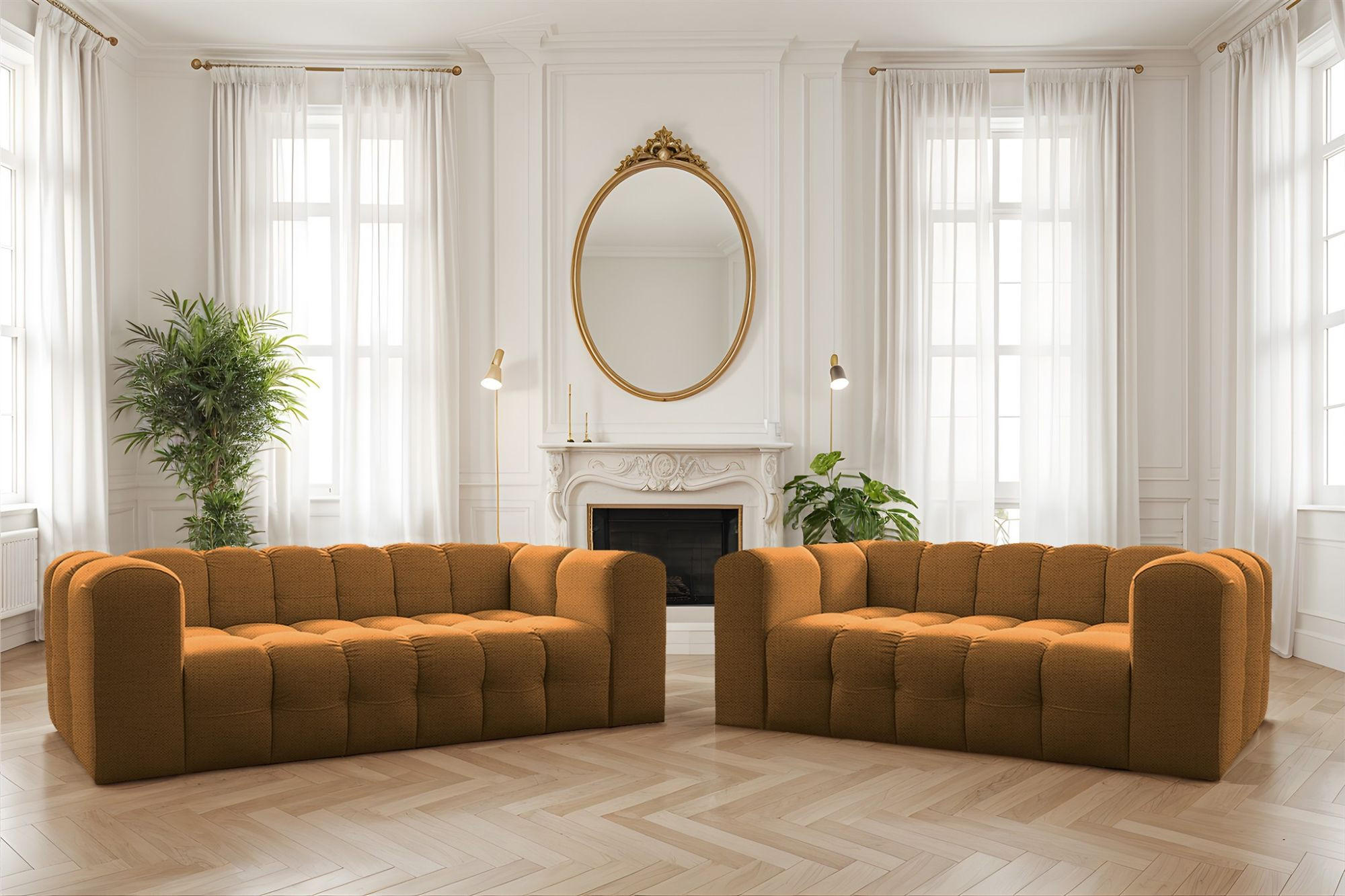 SOFASET Solvie 2-3 In Moly - Orange, Holzwerkstoff/Textil (230/75/106cm) - Fun Möbel