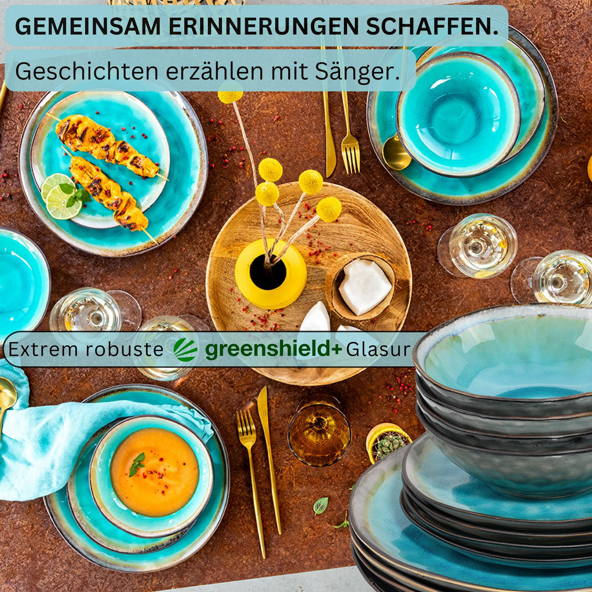 TAFELSERVICE CAPRI - 12 teilig aus Steingut - Pastellblau, Keramik (35.4/33/36.29cm) - Sänger