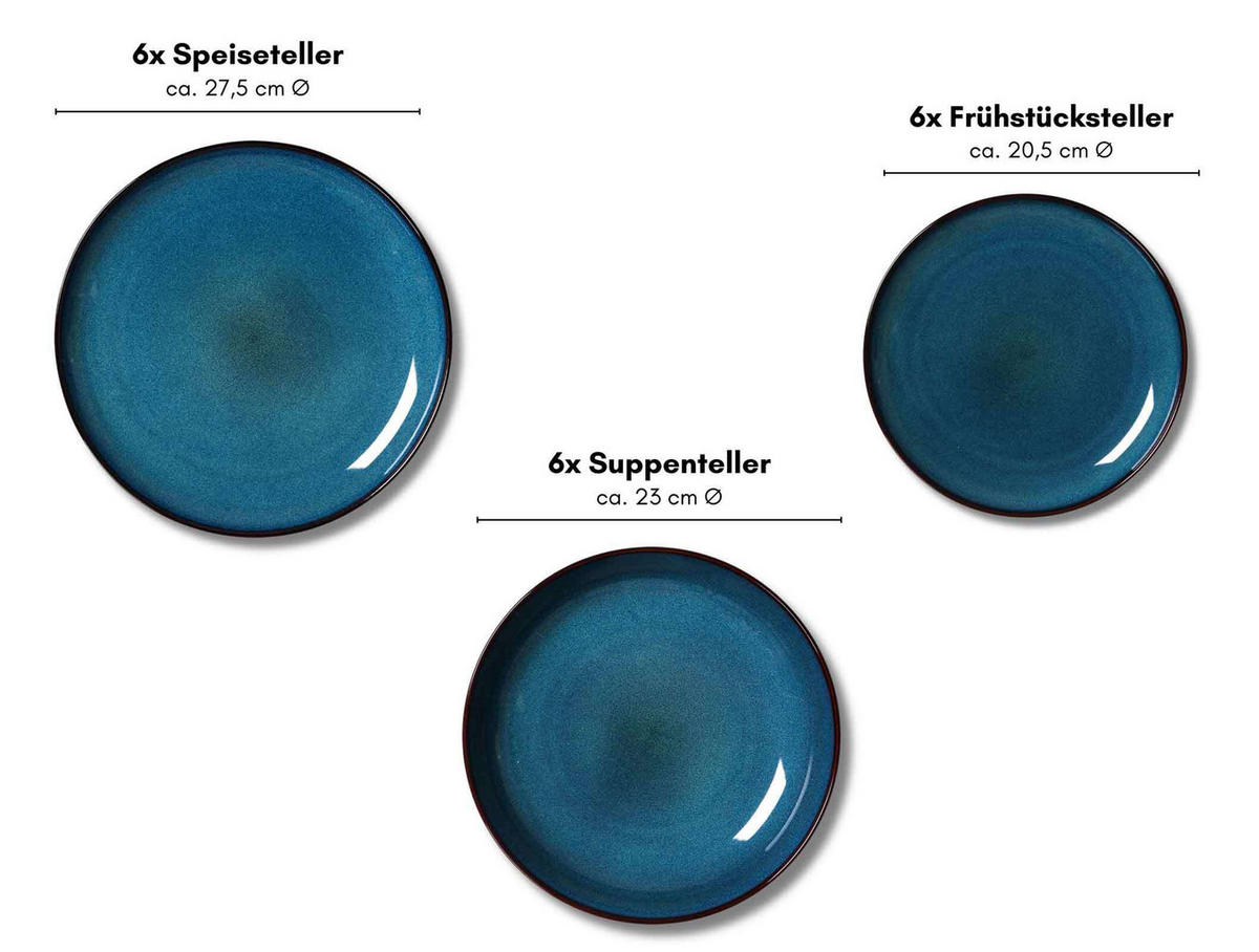 TELLER-SET Bali blau 18er Set - Blau, Keramik (1/1/1cm) - Ritzenhoff Breker