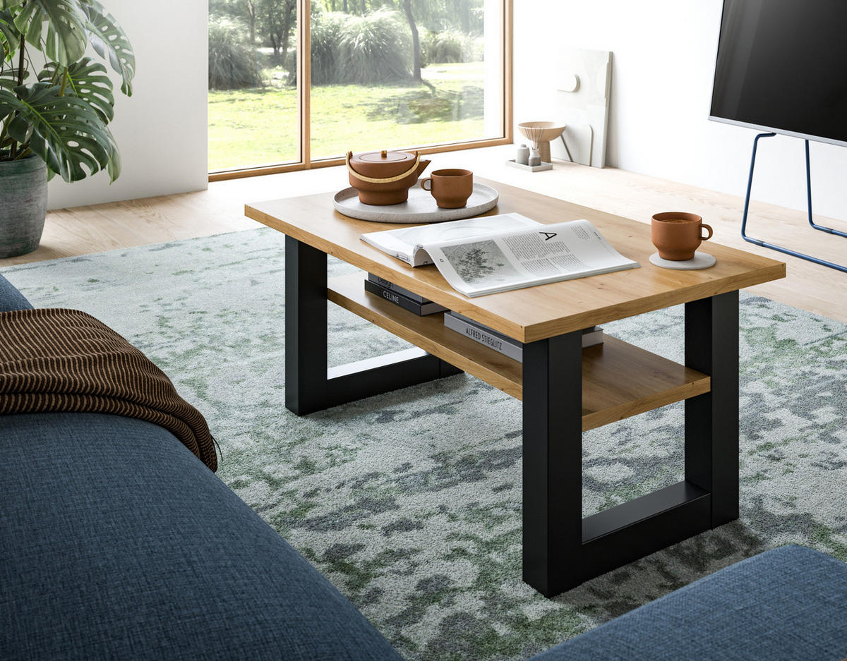 COUCHTISCH Eiche, grau 90 x 50 cm, Wohnzimmertisch mit Ablage - Dunkelgrau/Eiche Artisan, Holzwerkstoff/Metall (90/50/42cm) - Inn.Furn