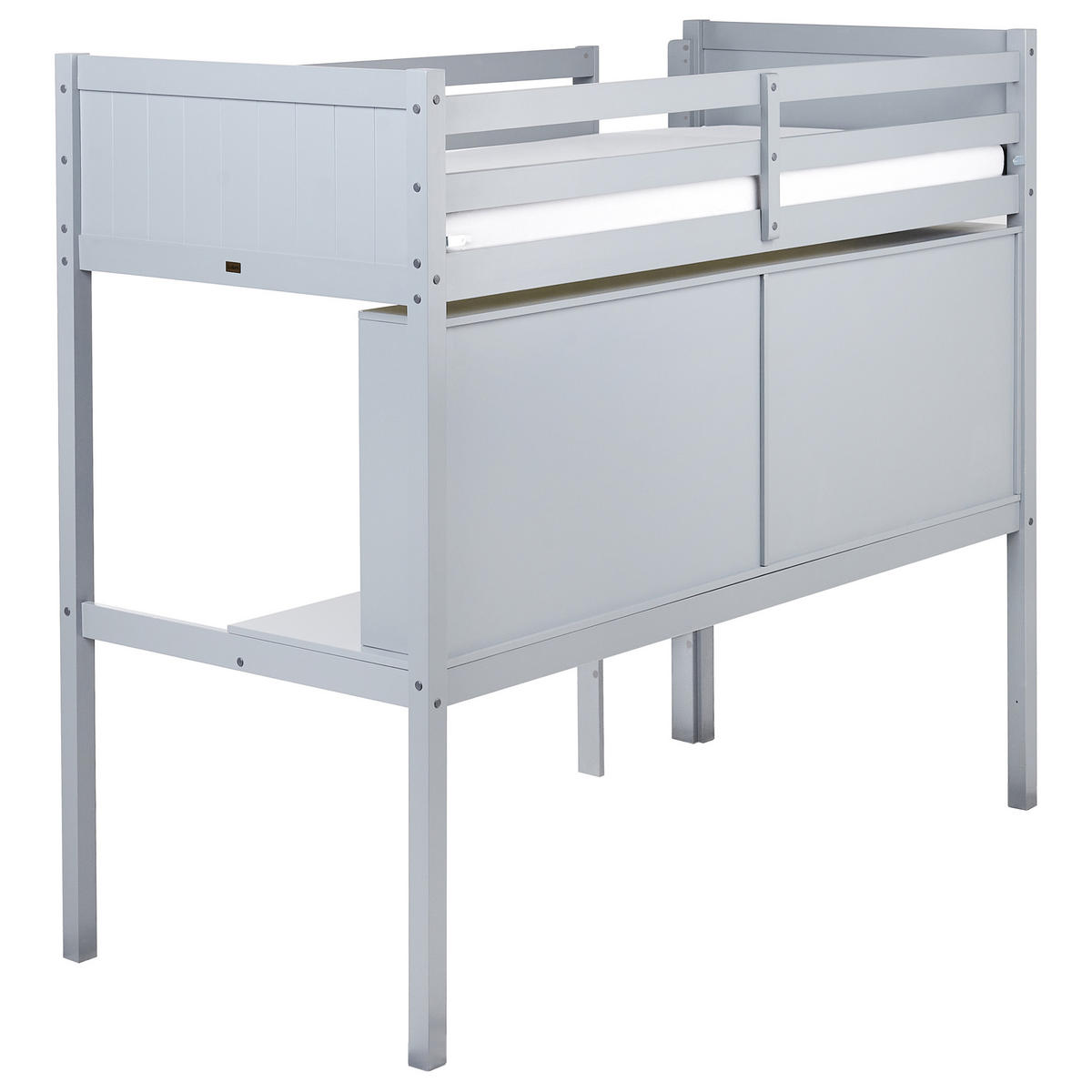 HOCHBETT MIT SCHREIBTISCH 90x200 cm Grau Foucamont - Grau, Holz (90/200cm) - Beliani