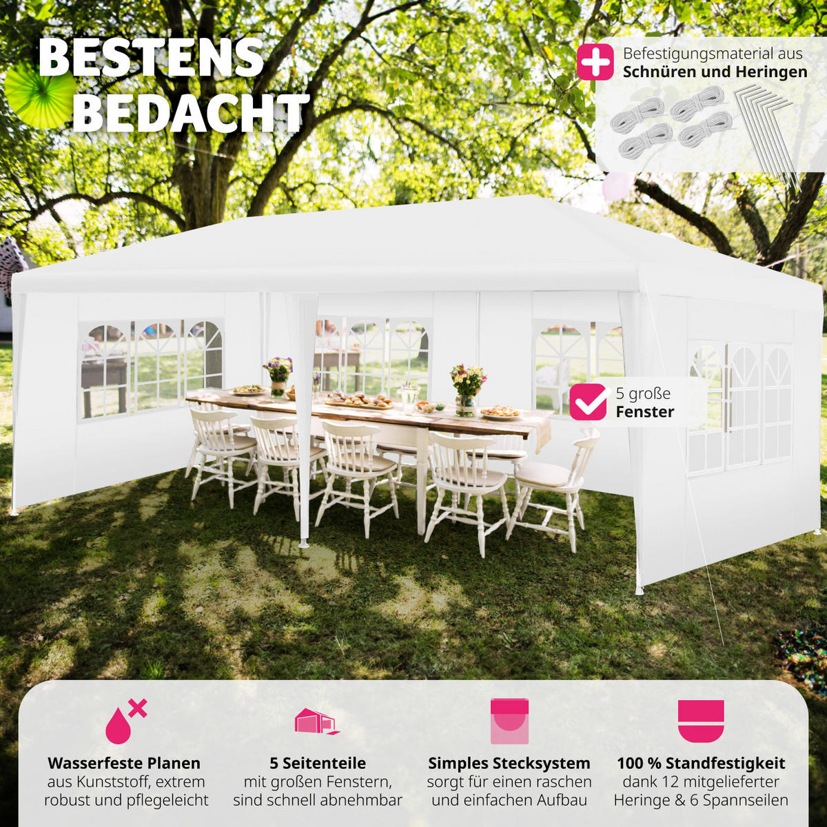 PAVILLON Vivara,inklusive Spannseile und Heringe,weiß - Weiß, Kunststoff (300/250/600cm) - tectake