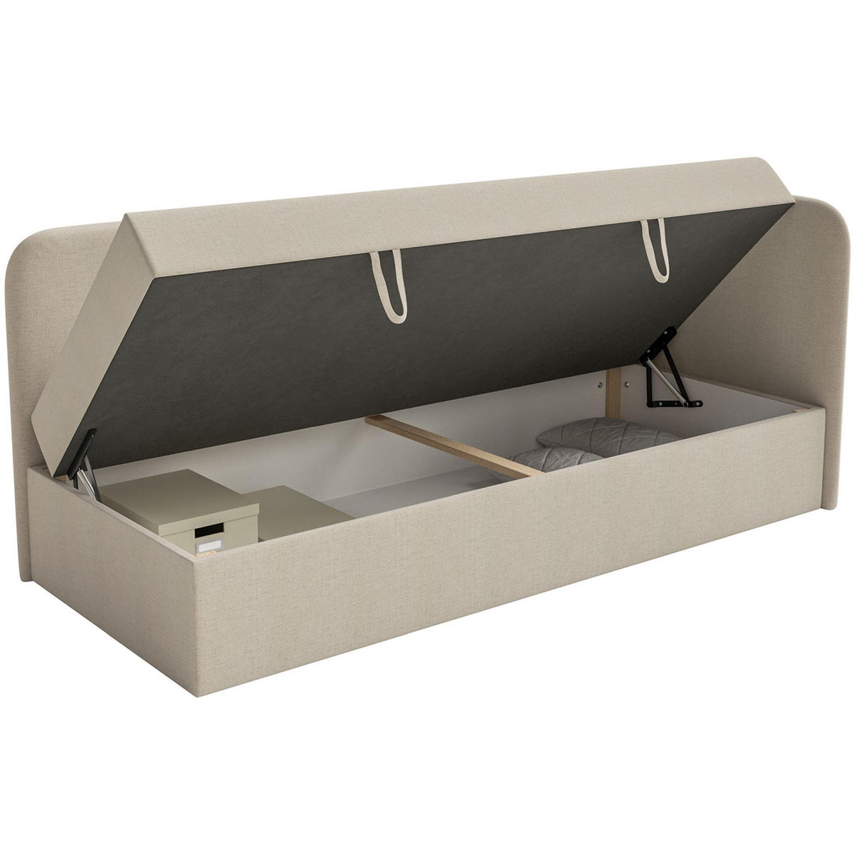 JUGENDBETT Calmmo Hellbeige mit Chenille-Bezug, Kopfteil rechts - Ecru, Textil (90/200cm) - Selsey