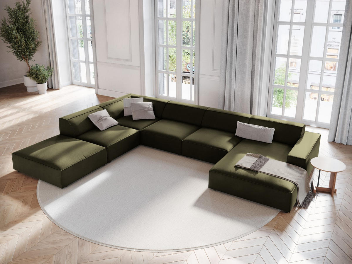 PANORAMASOFA links Jodie aus Samt grün 7 Sitzplätze - Grün, Textil (262/70/364cm) - Micadoni