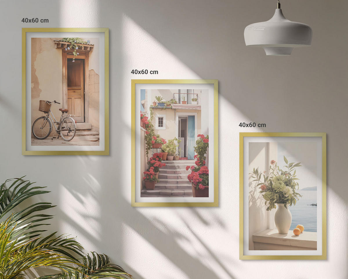 WANDBILDER 3er Set - 40x60 cm Goldrahmen - Charmante Küstenstraßen - Goldfarben, Kunststoff (40/60cm) - ArtPrintCave