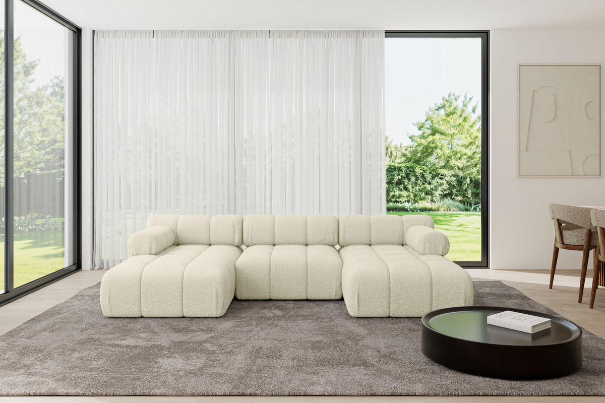 WOHNLANDSCHAFT modulares Sofa Tesso-U1 - 285x160x70 cm Beige Bouclé - Beige, Holzwerkstoff/Textil (285/70/160cm) - ALTDECOR