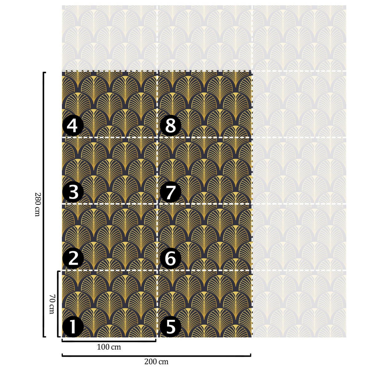 TAPETE Art Deko aus echtem Papier, 200x280cm, 8 Bögen - Schwarz, Papier (200/280cm) - WALLPAPERS4BEGINNERS